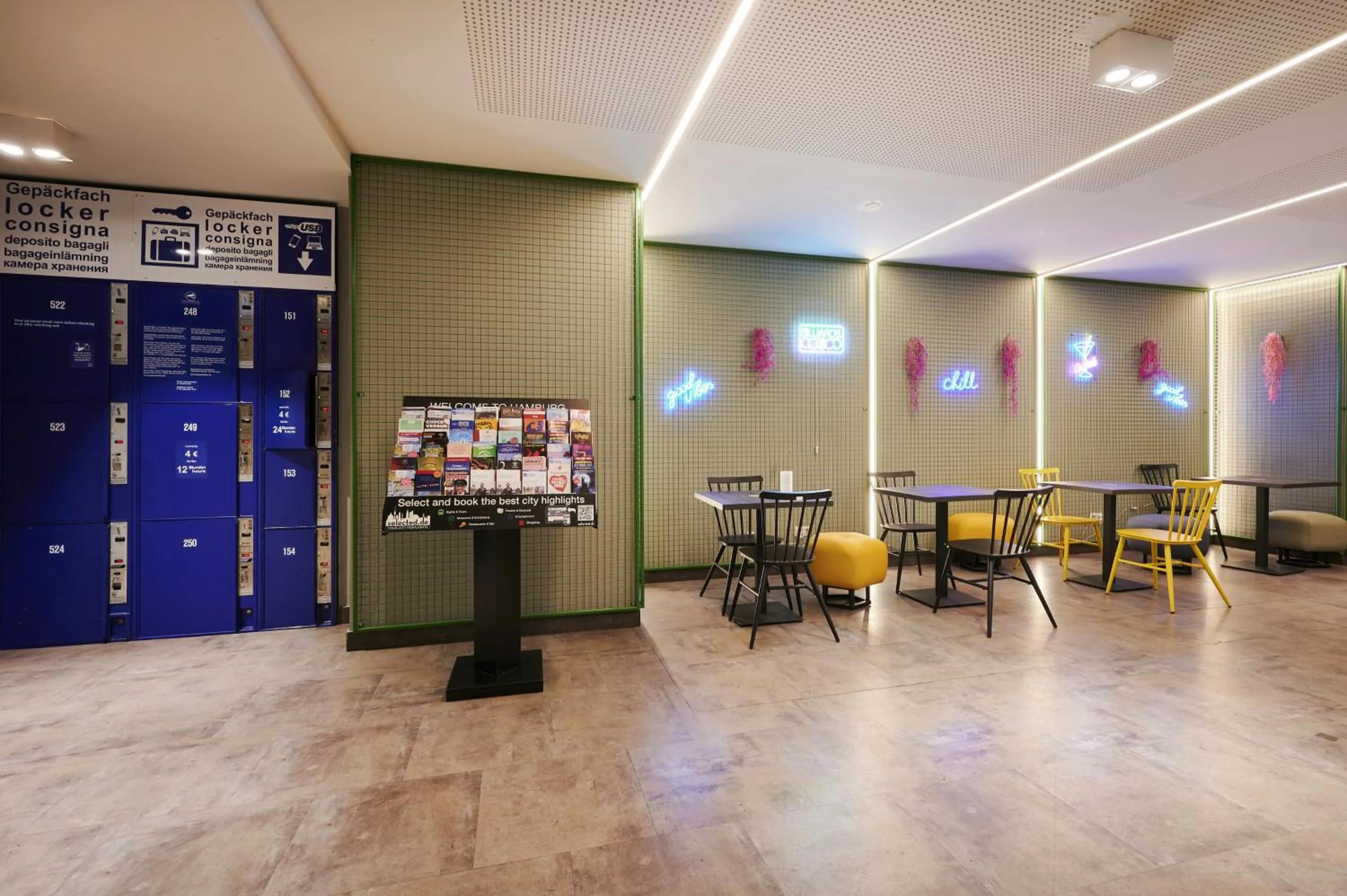 Lobby or reception in a&o Hamburg Reeperbahn