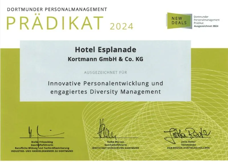 Certificate/Award in Hotel Esplanade Dortmund