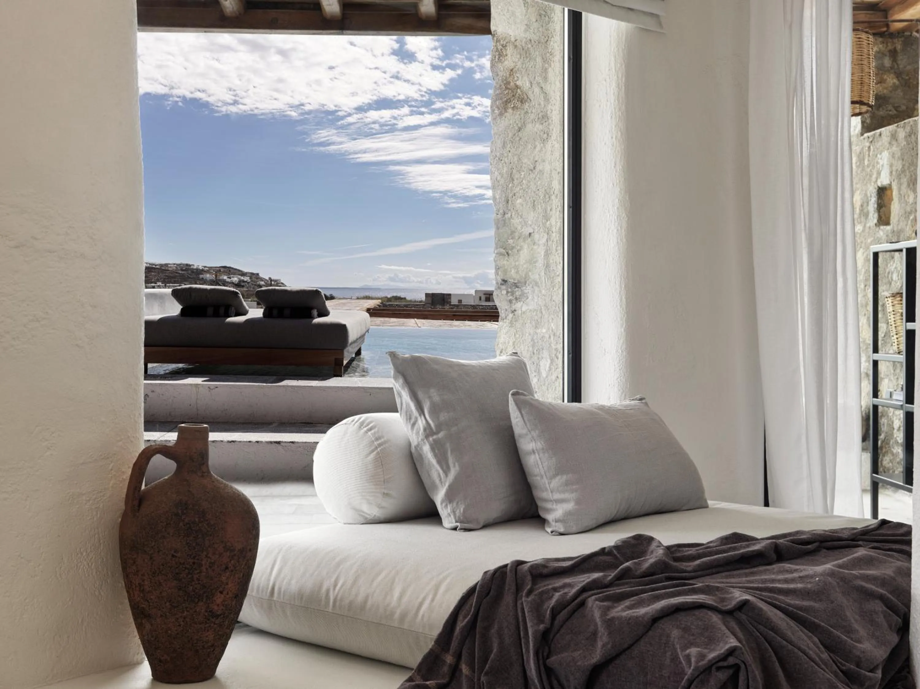 Balcony/Terrace, Bed in Nomad Mykonos - Small Luxury Hotels of the World