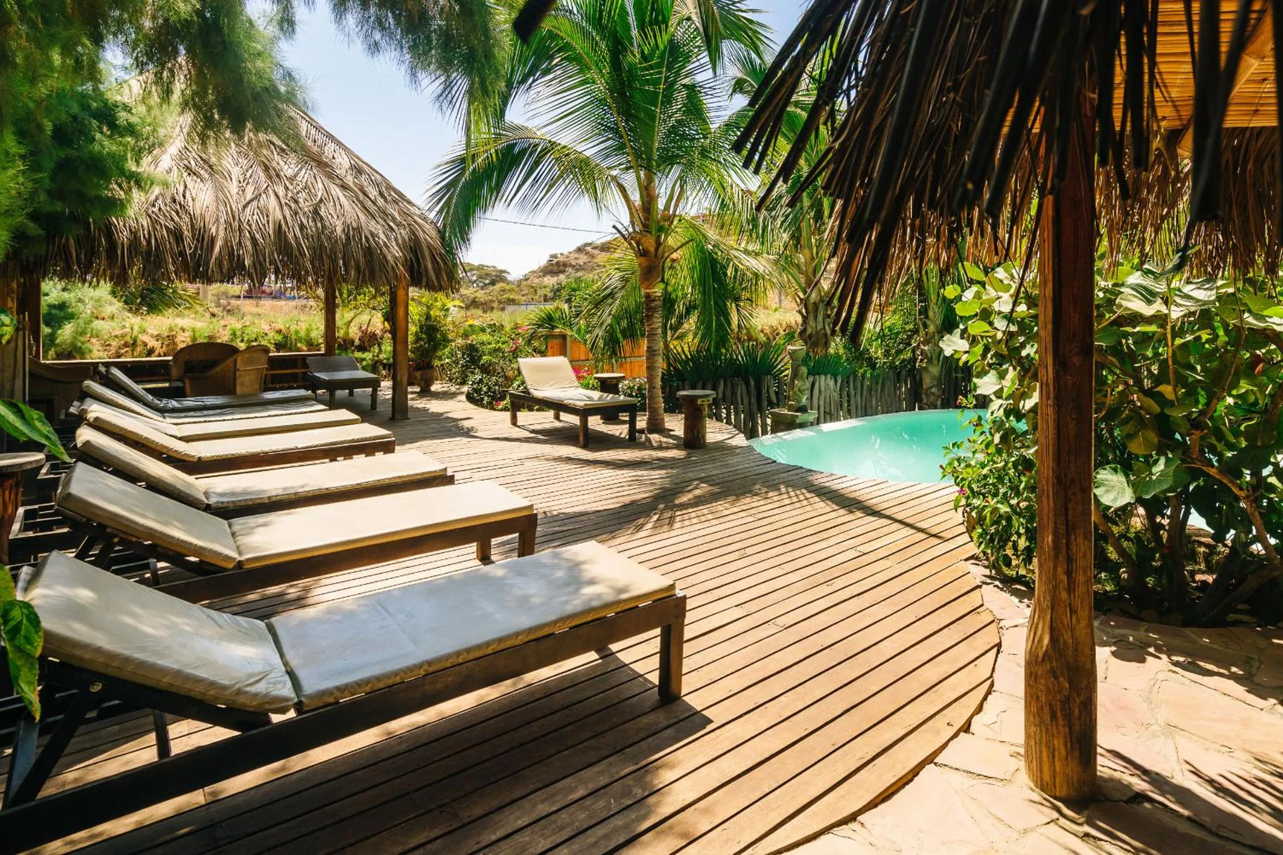 Pool view in Kimbas Bungalows Mancora