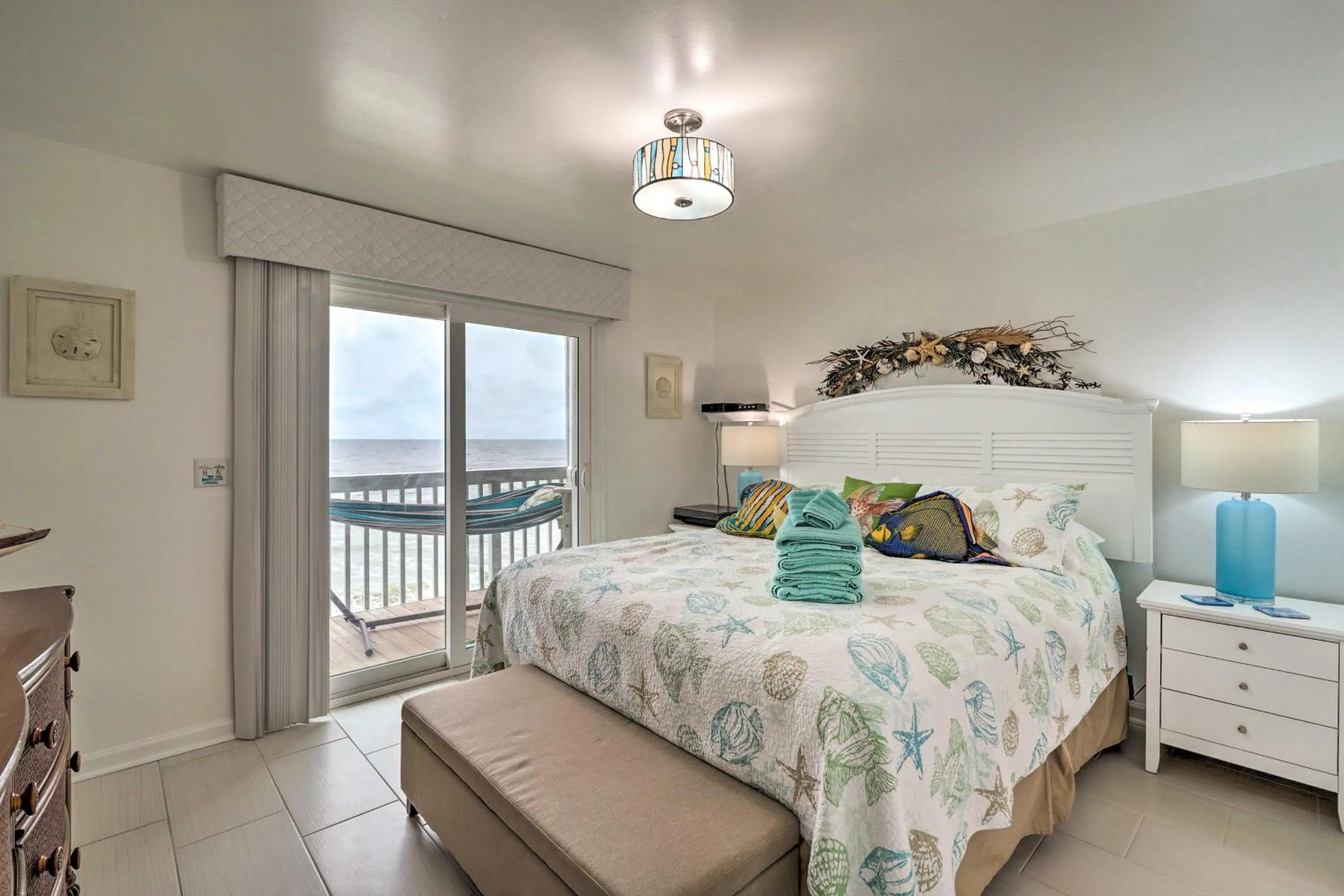 Bed in Ocean Dunes Kure Beach Condo with Balcony and Pool