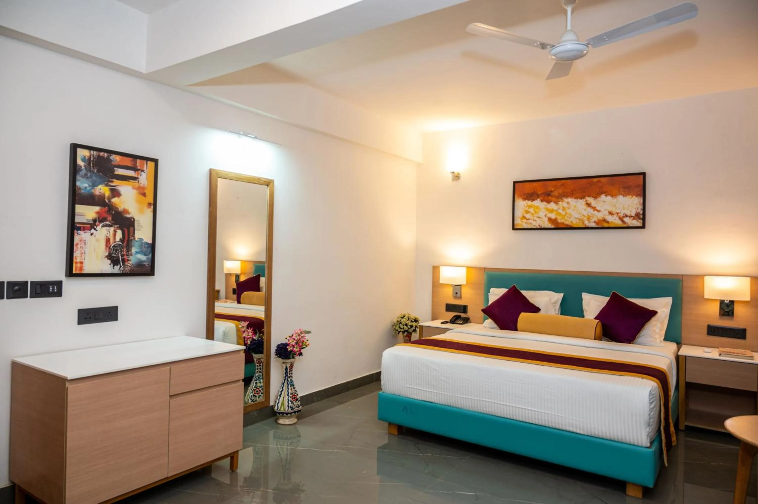 Living room, Bed in Hotel Meraden Opus , Anjuna Beach Goa