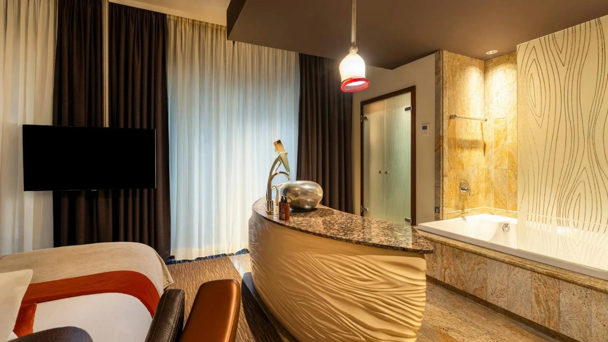 Bathroom, Bed in east Hotel Hamburg