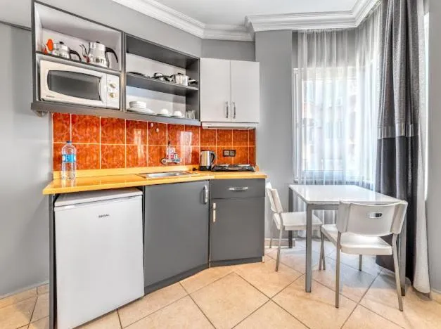 Kitchen or kitchenette in Kleopatra ICARIA Apart Hotel