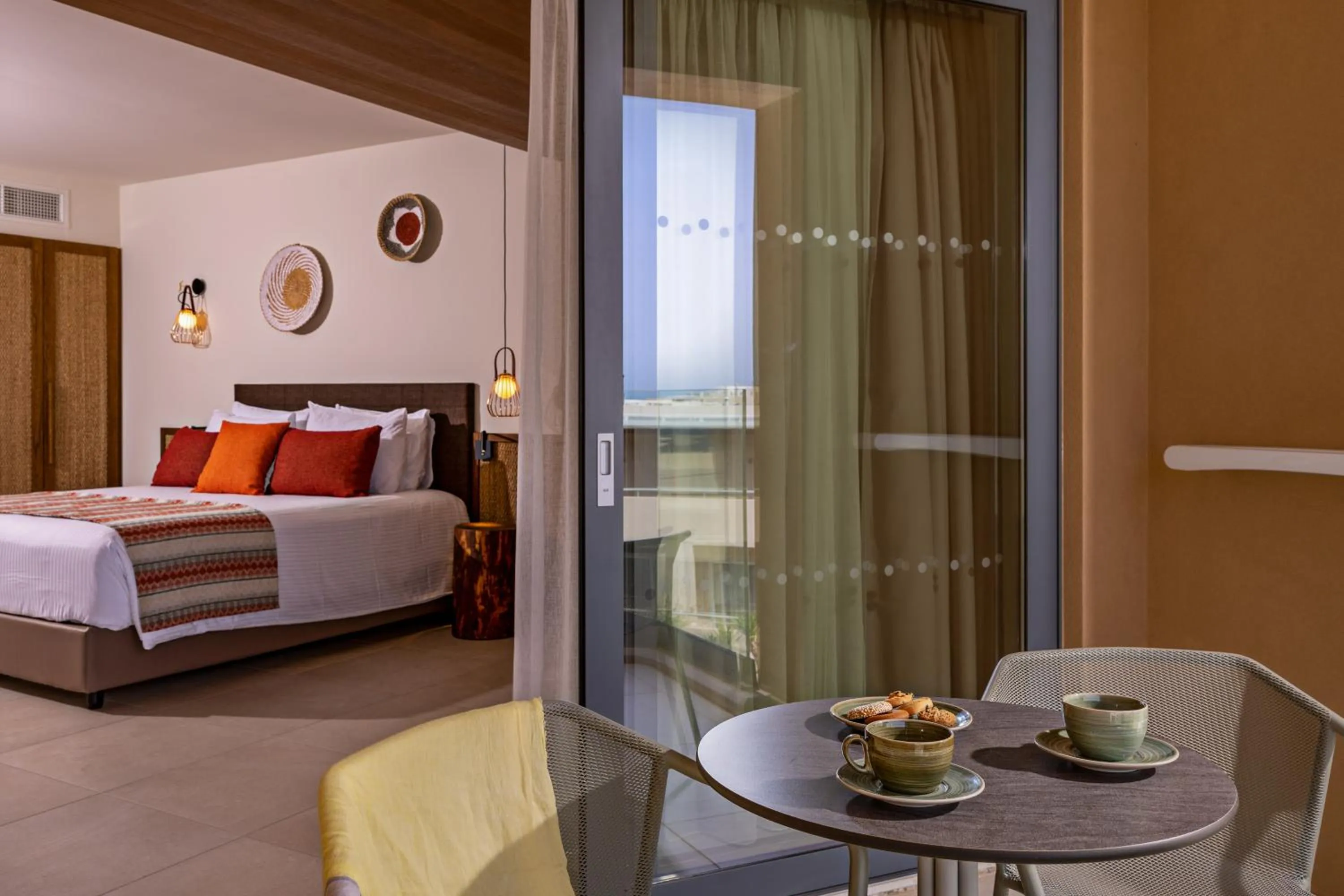 Balcony/Terrace, Bed in Minos Ambassador Suites & Spa - Adults only