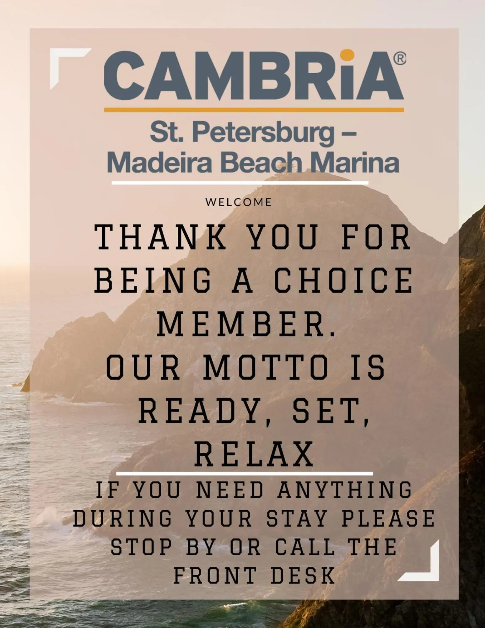 Logo/Certificate/Sign in Cambria Hotel St Petersburg-Madeira Beach Marina