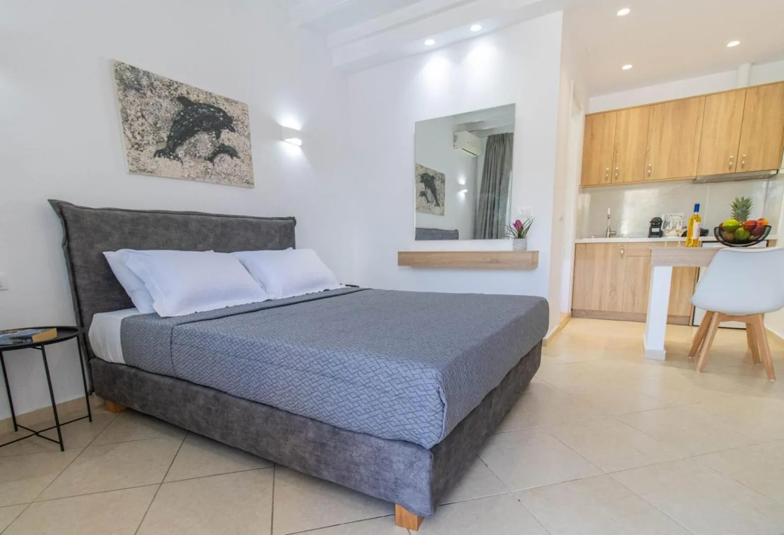 Bed in Overview Mykonos Apartments