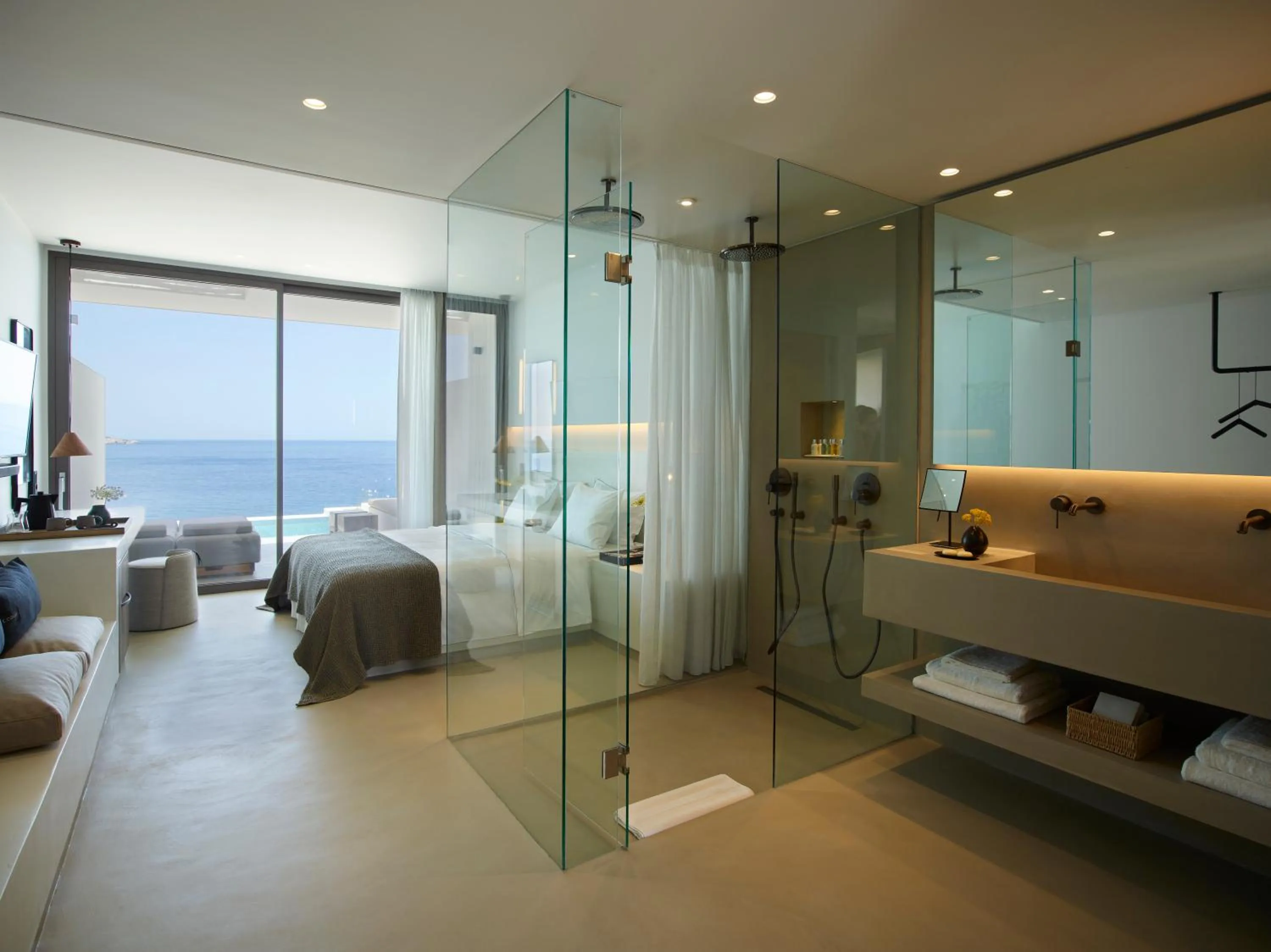 Shower, Bed in Domes White Coast Milos, Adults Only