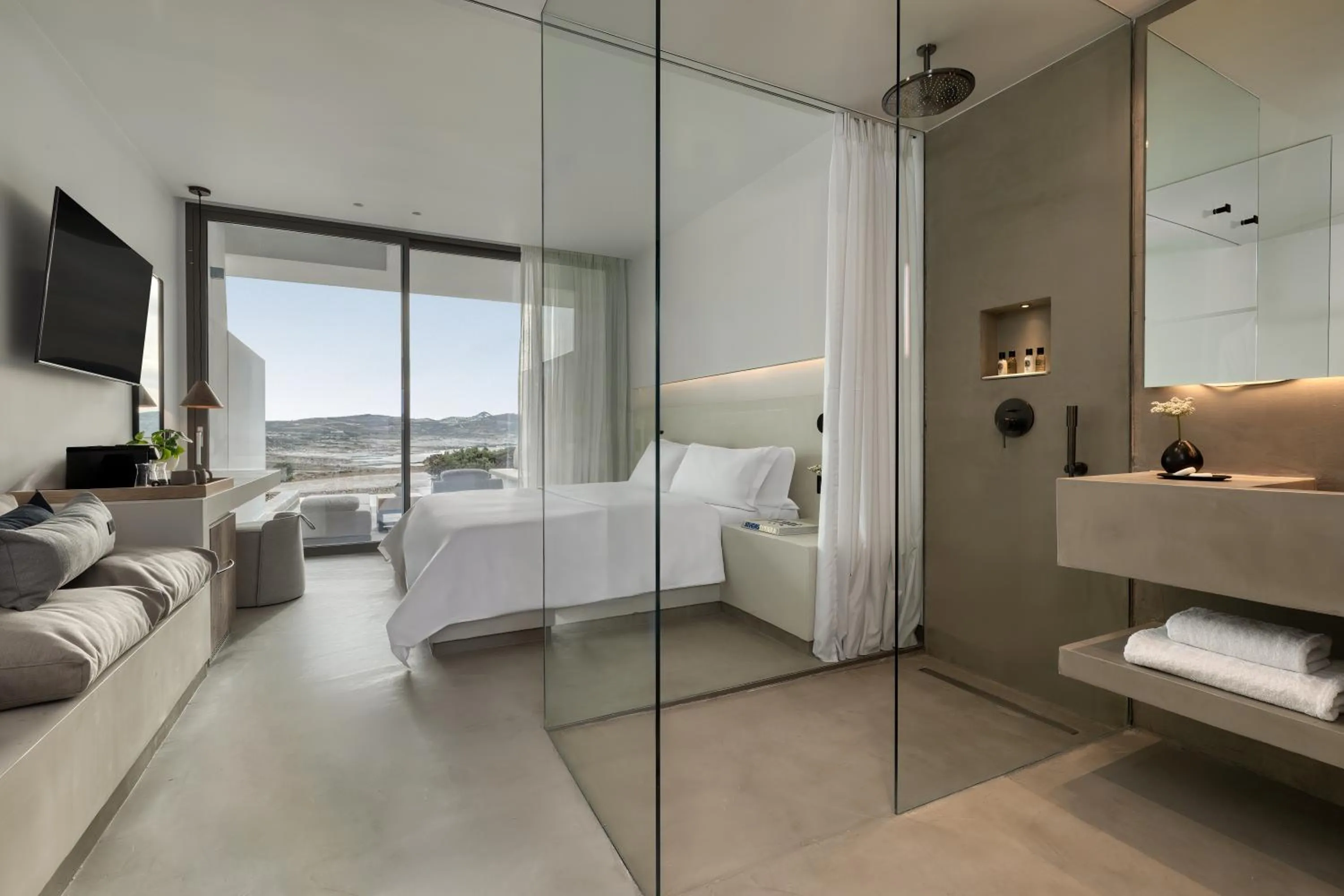 Shower, Bed in Domes White Coast Milos, Adults Only