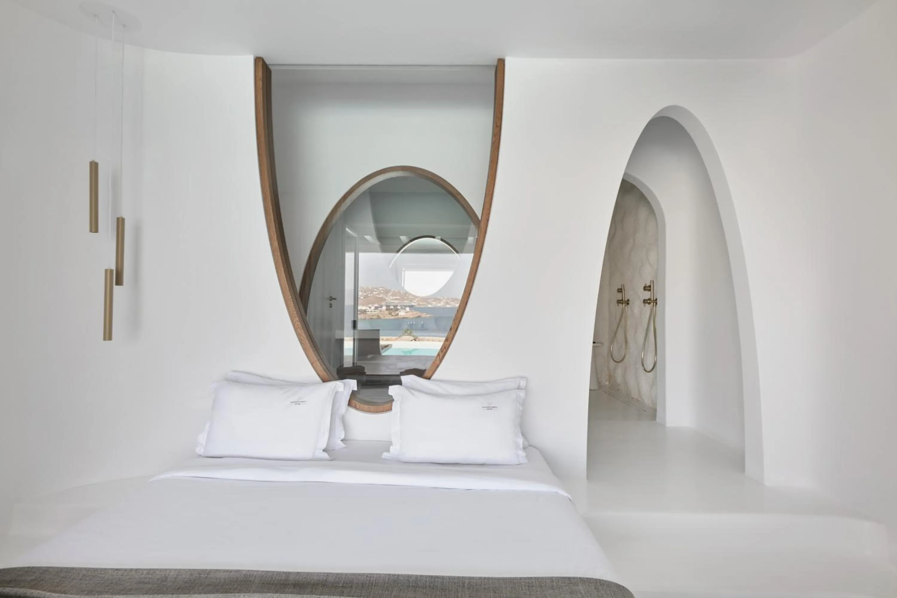 Bed in Mykonos Earth Suites