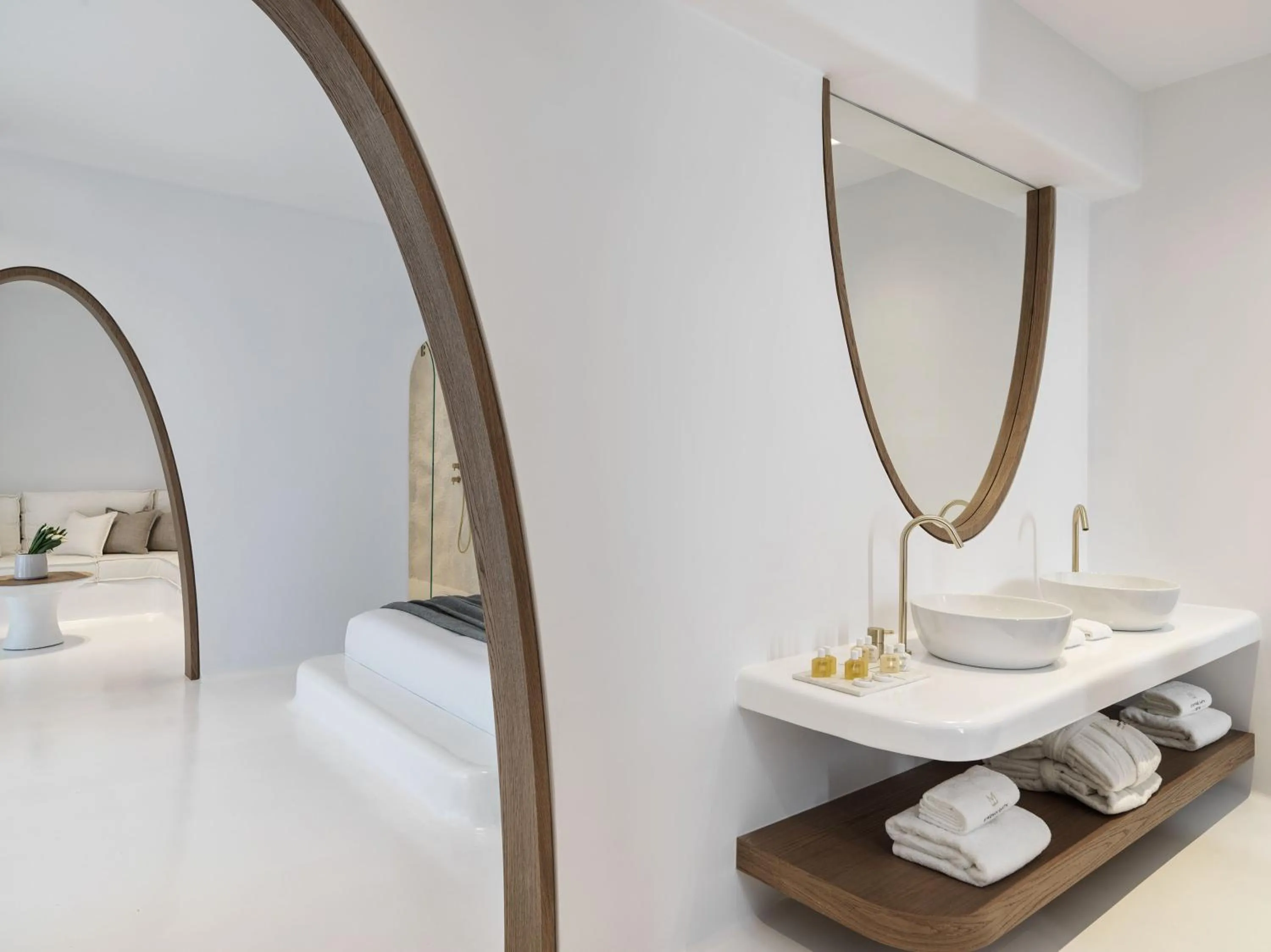 Bathroom, Bed in Mykonos Earth Suites
