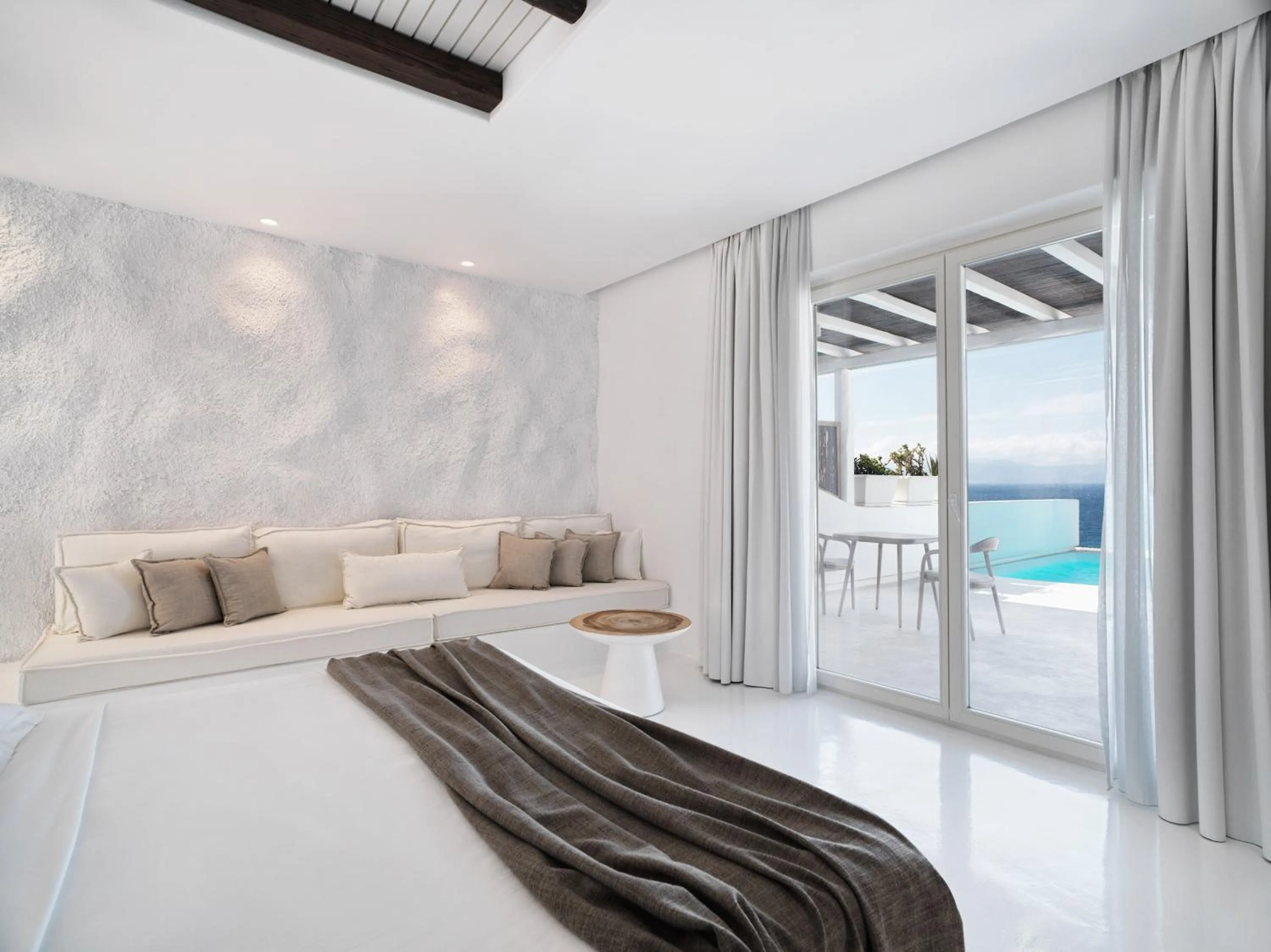 Bed in Mykonos Earth Suites