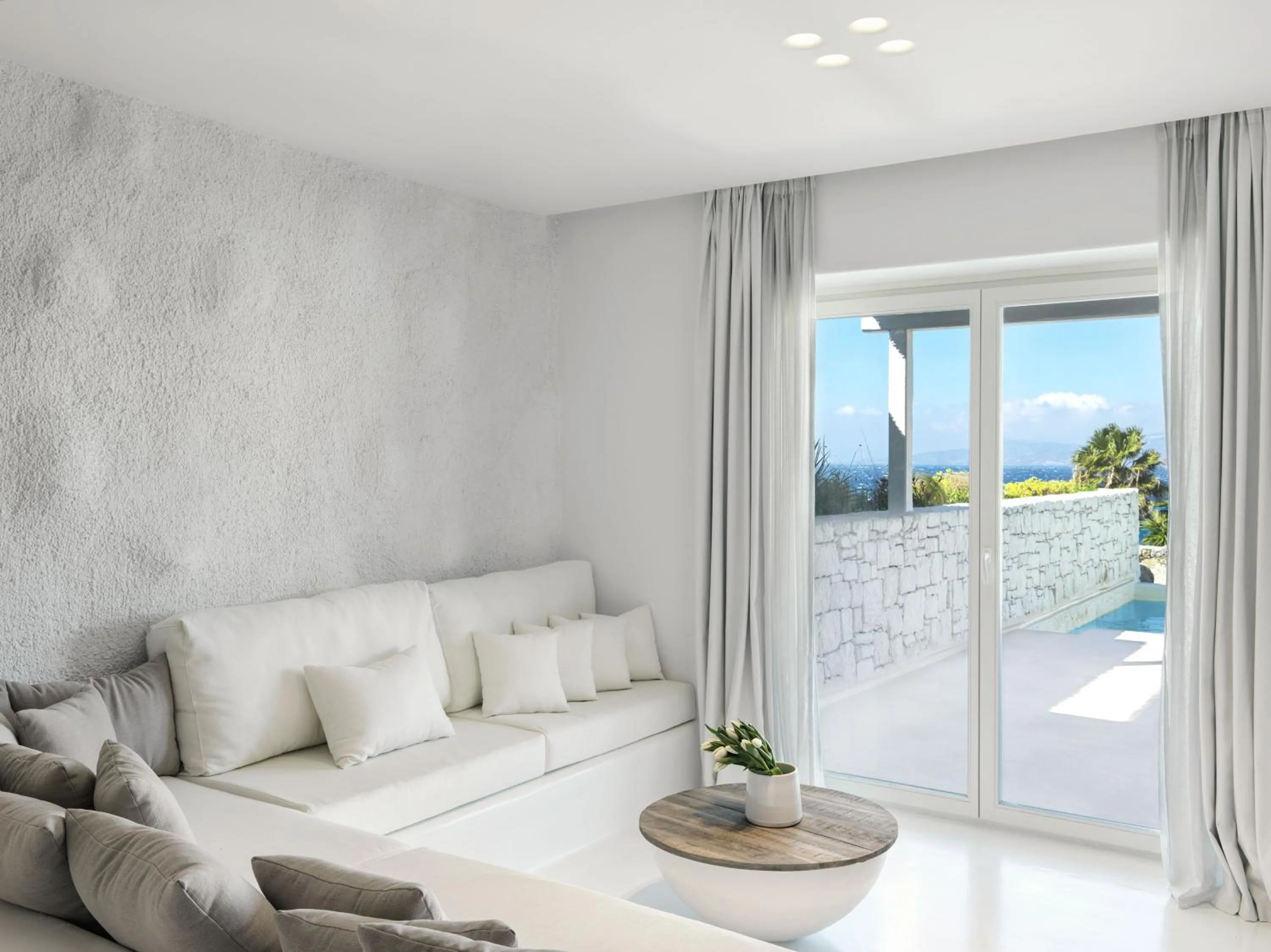 Living room in Mykonos Earth Suites