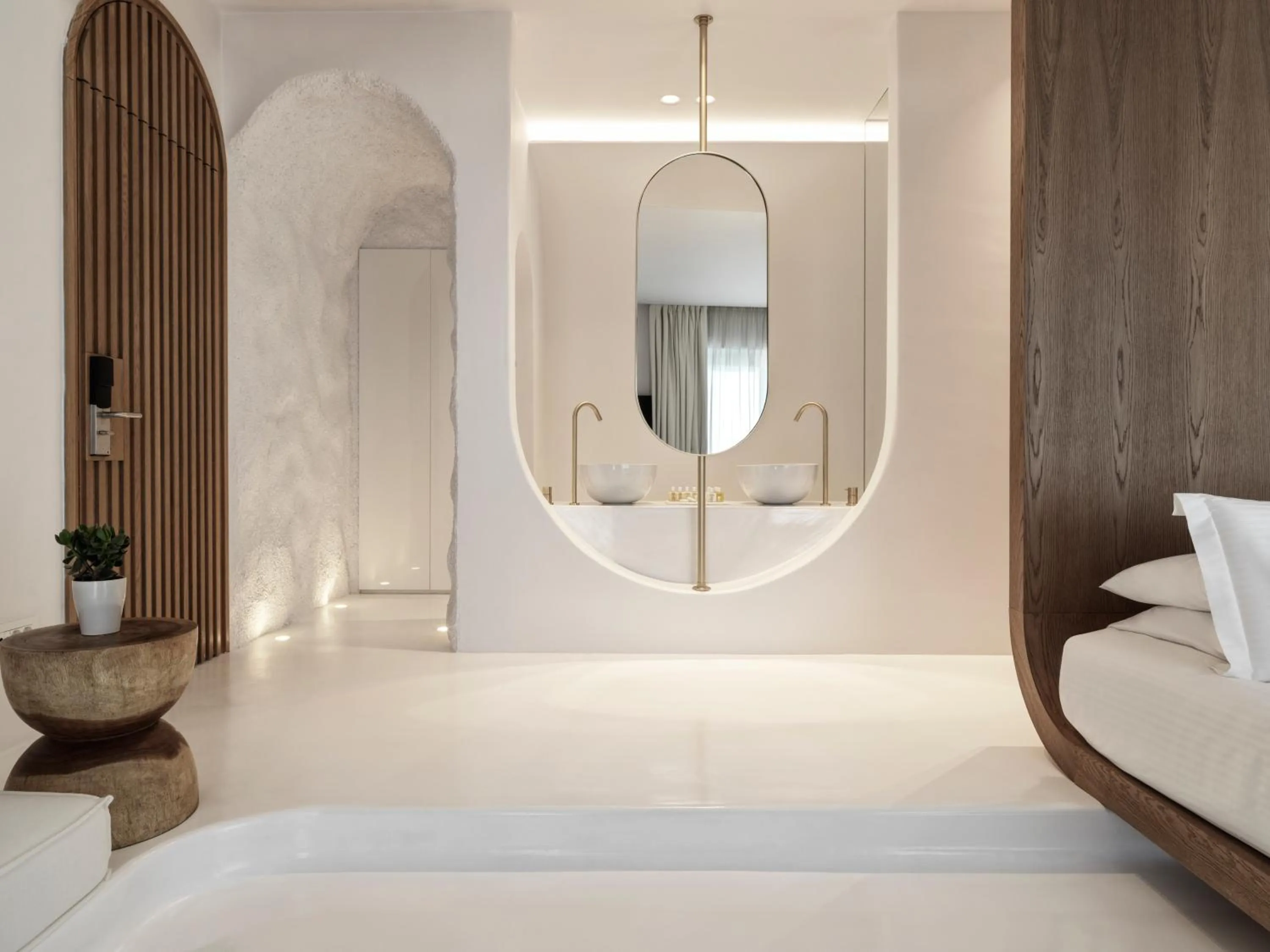 Open Air Bath, Bed in Mykonos Earth Suites