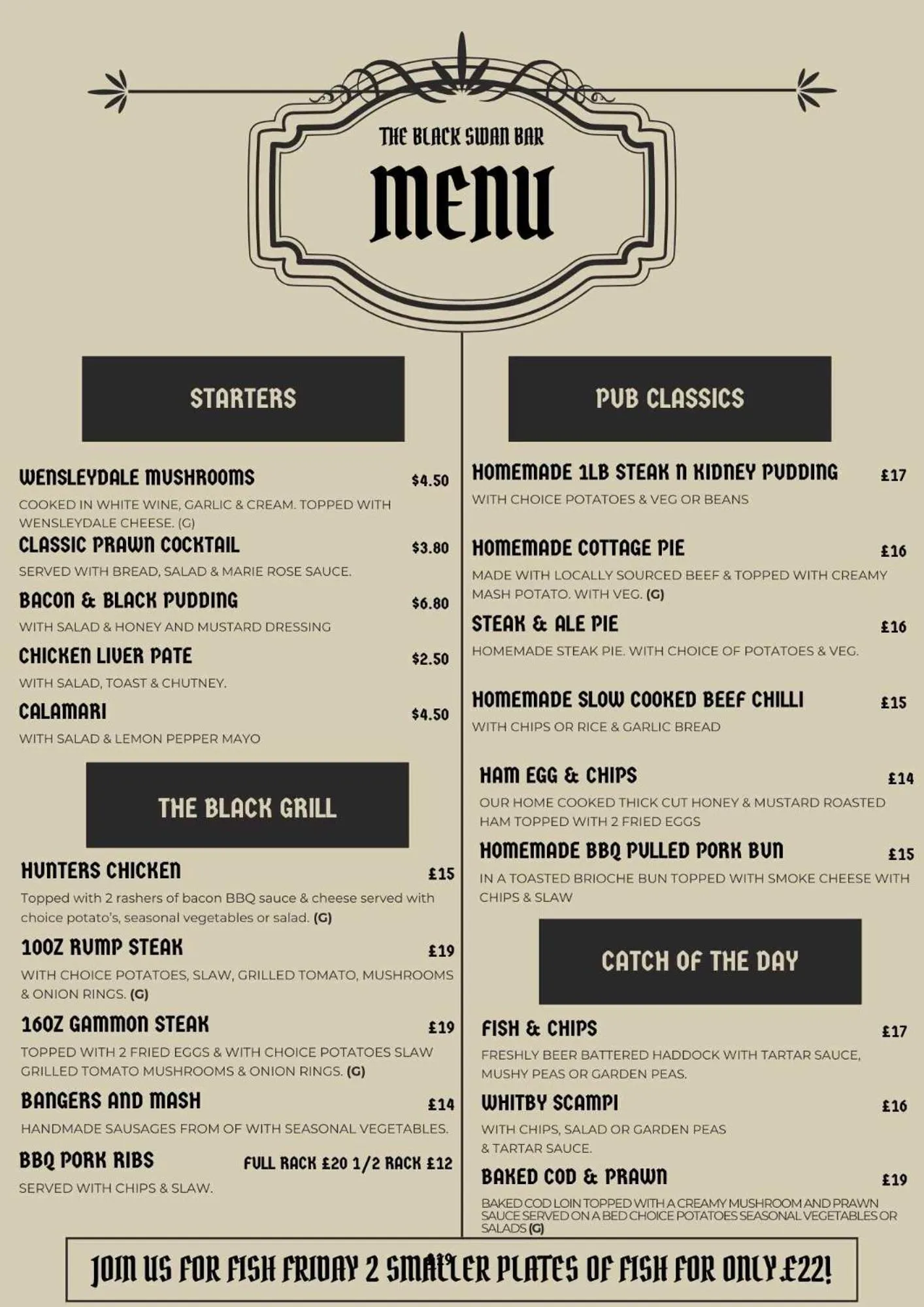 Food in The Black Swan Hotel