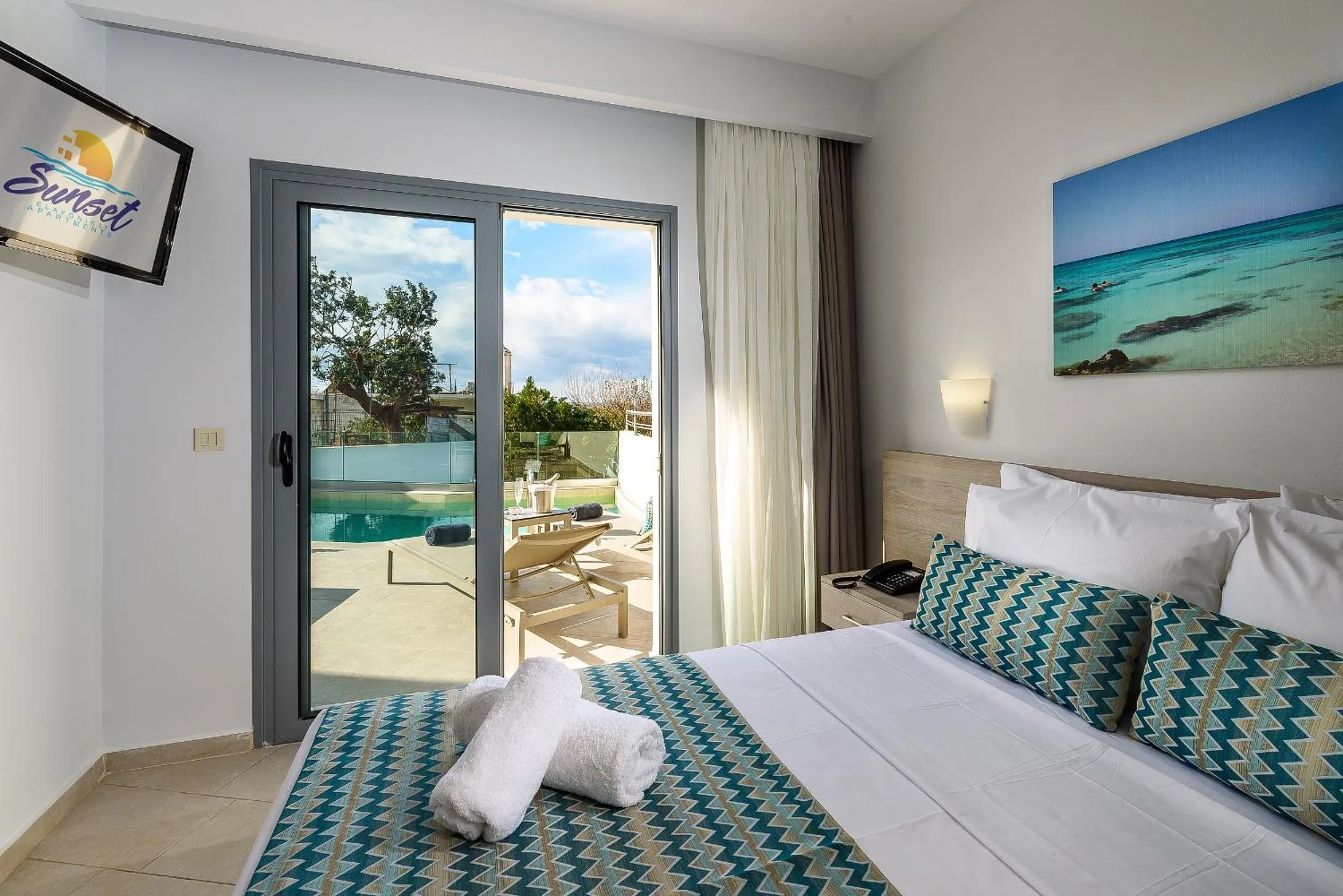 Balcony/Terrace, Bed in Sunset Elafonisi Apartments