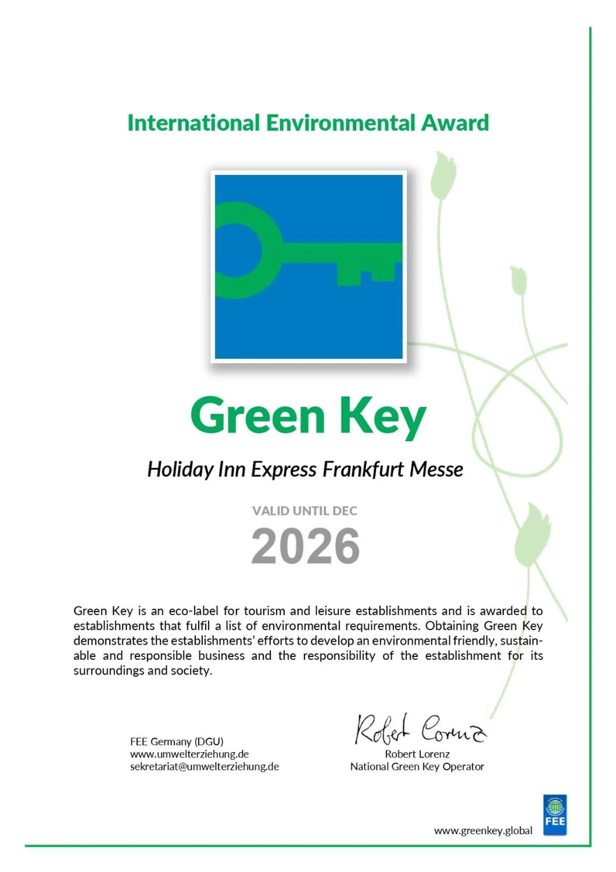 Logo/Certificate/Sign in Holiday Inn Express Frankfurt Messe by IHG