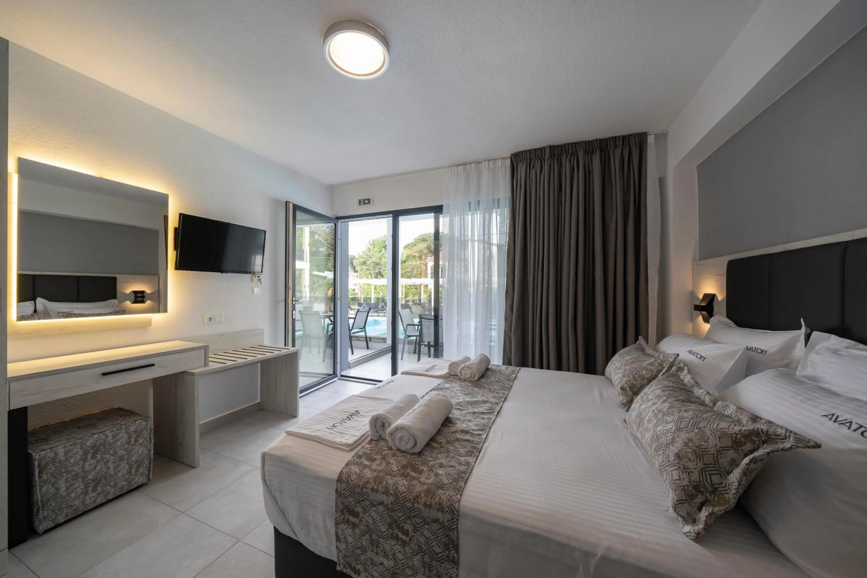 TV and multimedia, Bed in Avaton Luxury Resort and Spa Access the Enigma - Adults Only & Kids 14 Plus-