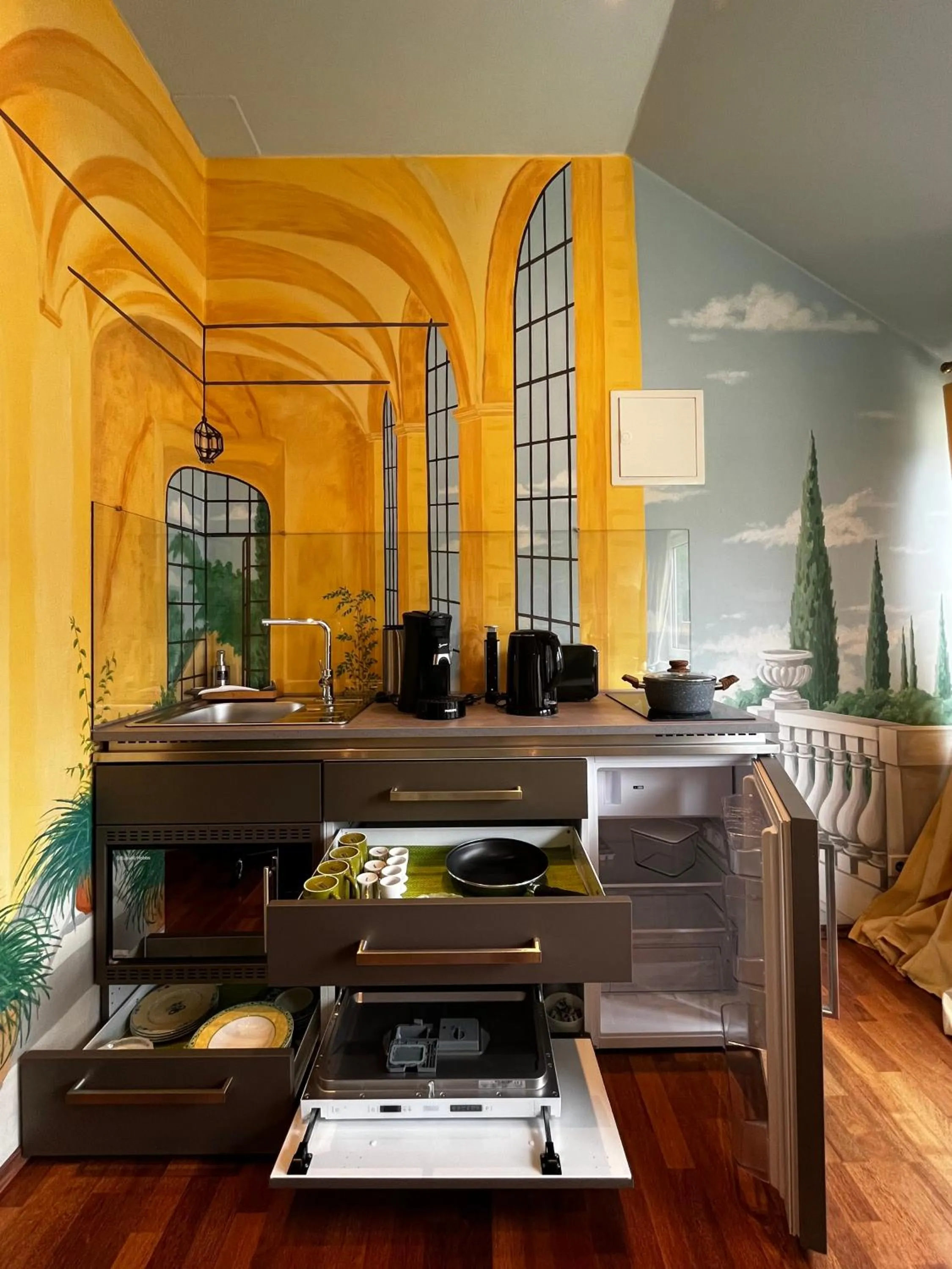 Kitchen or kitchenette in PARK VILLA zentral am Mittelrhein Zimmer&Apartments Self check in Aparthotel