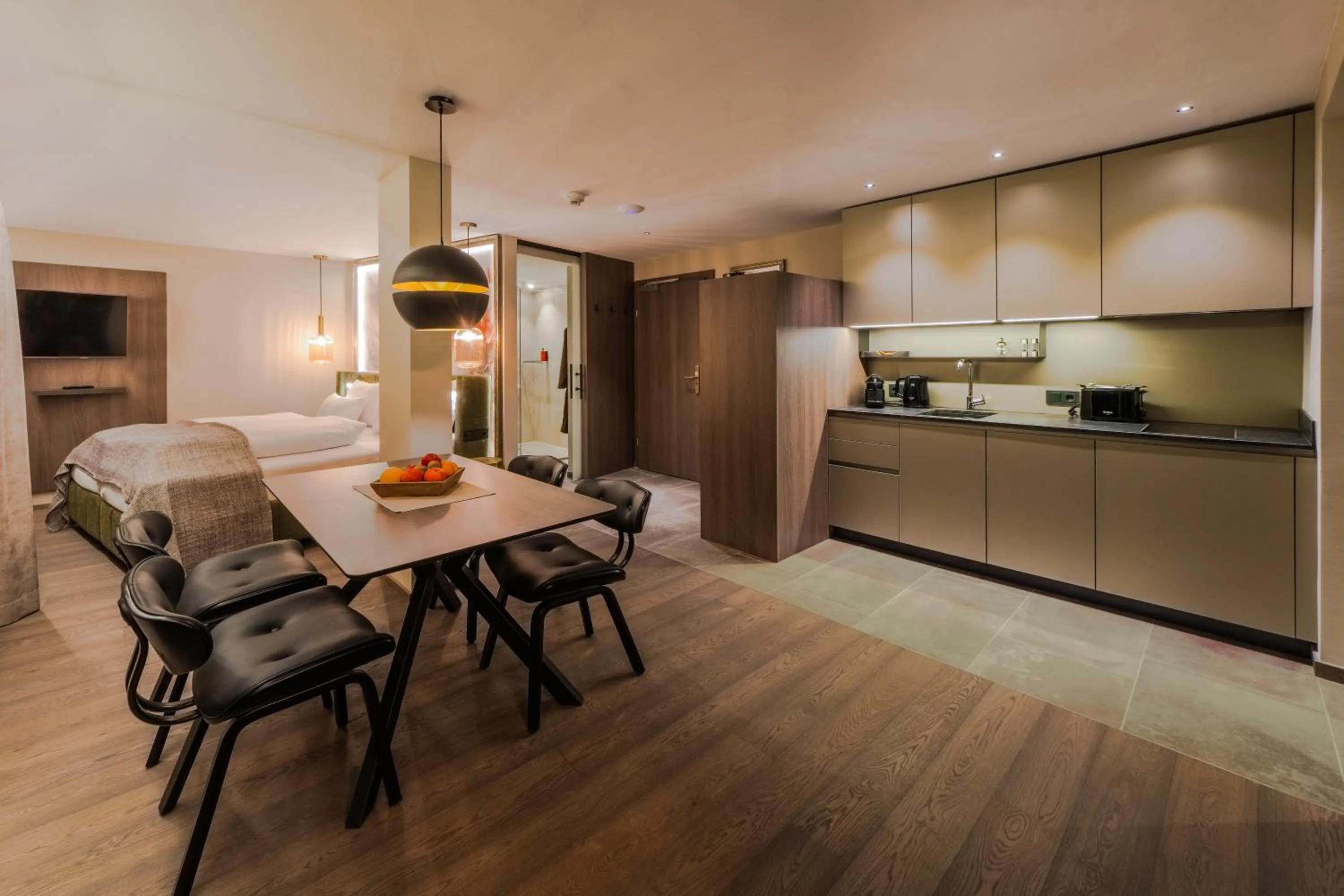 Seating area in VIER Studios & Restaurant