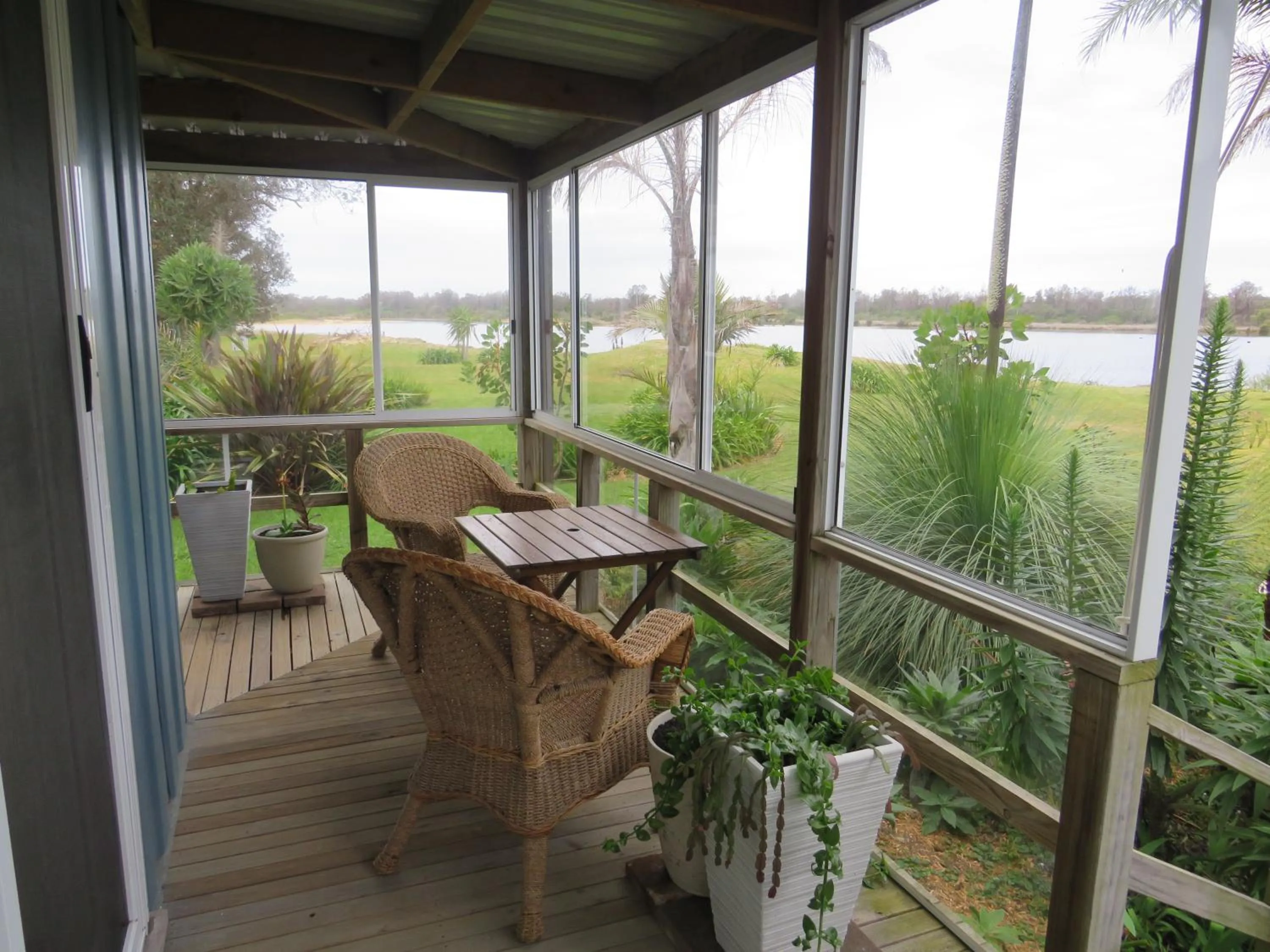 Balcony/Terrace in Lakes Entrance Waterfront Cottages with King Beds