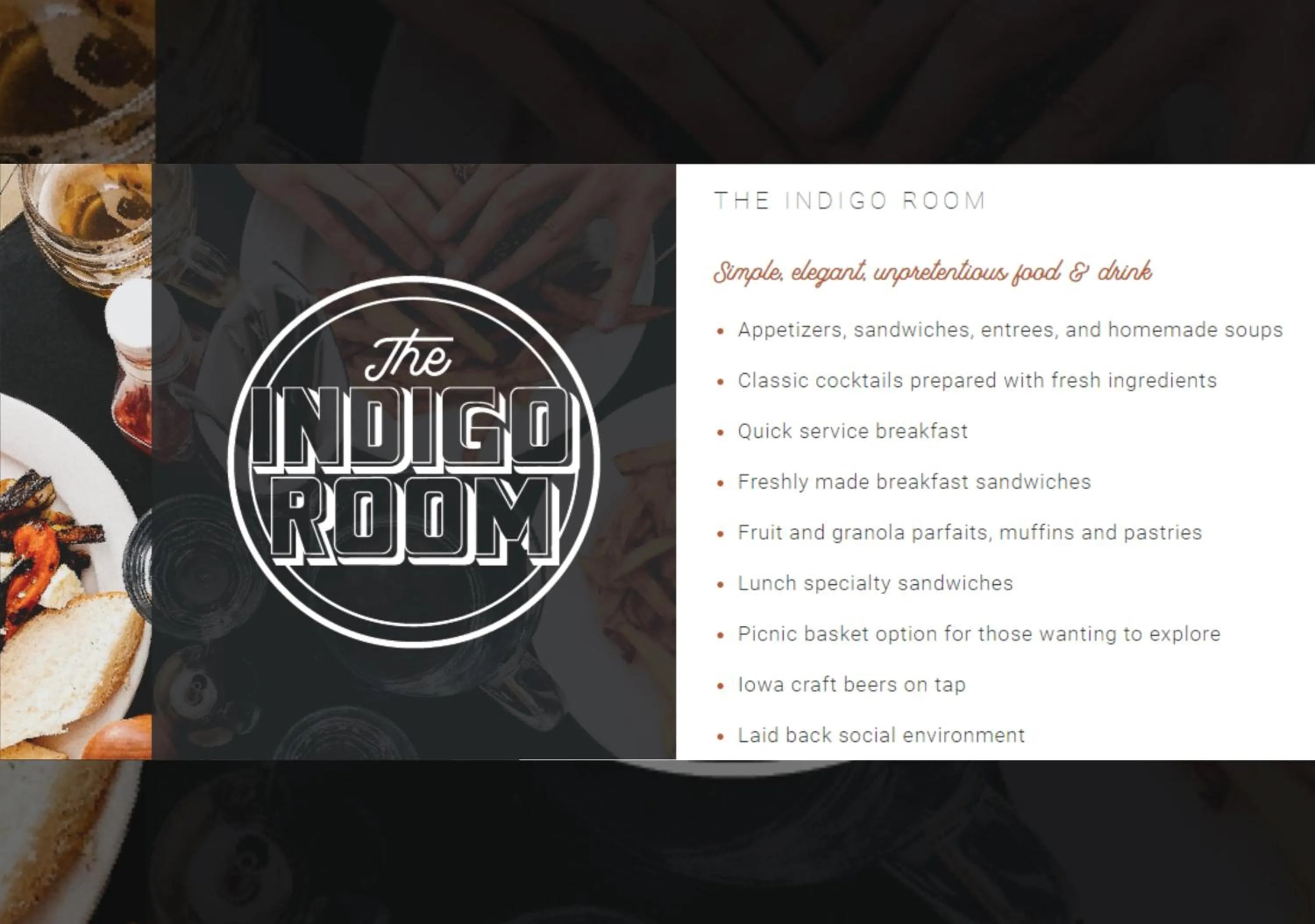 Food and drinks in Hotel Millwright