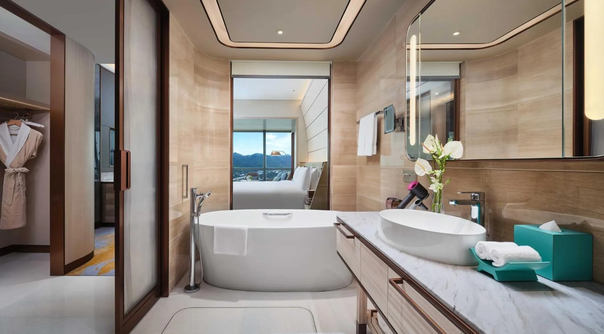Bathroom, Bed in InterContinental Chongqing Raffles City by IHG