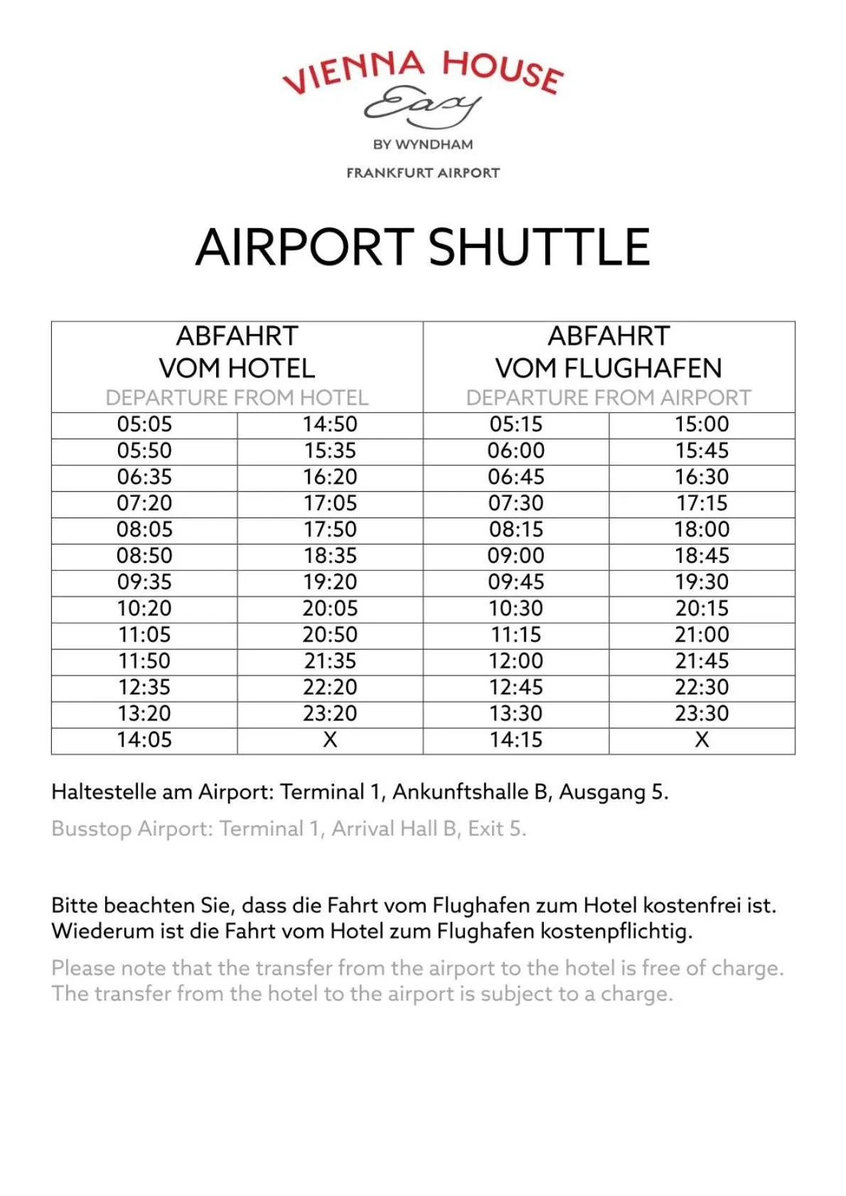 shuttle in Vienna House Easy by Wyndham Frankfurt Airport