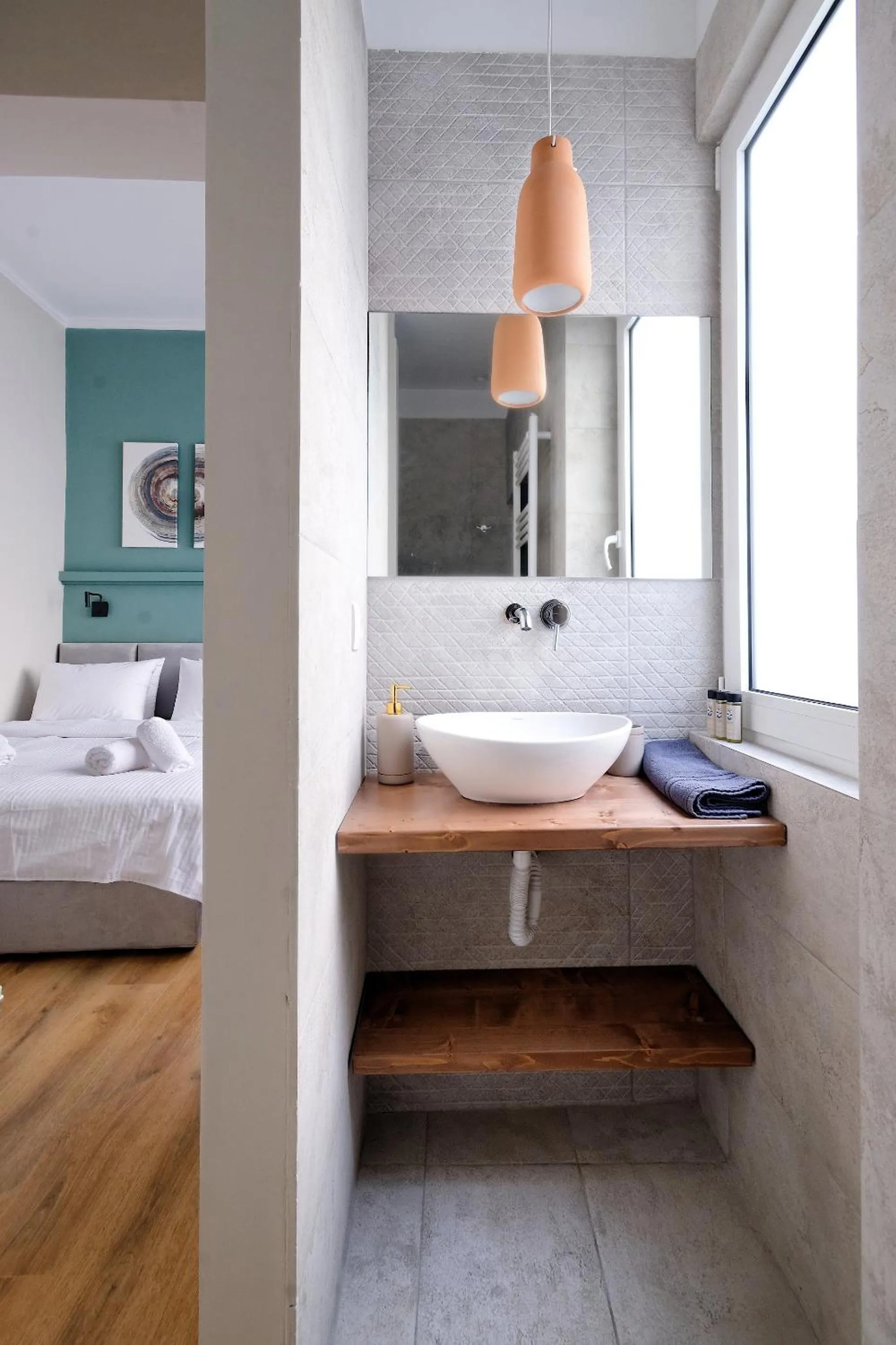 Bathroom, Bed in The Flirty Athens apartment