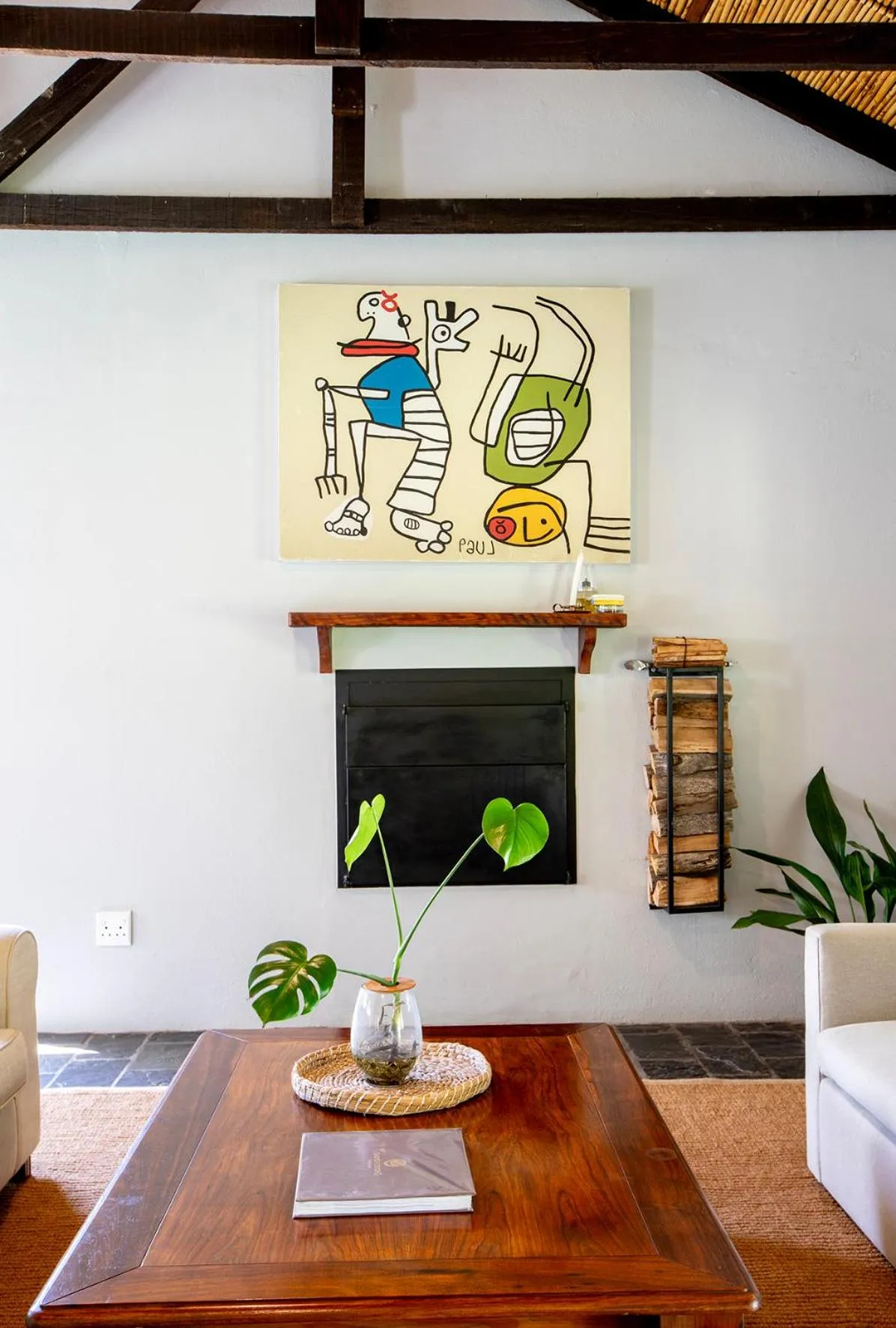 fireplace in Saronsberg Vineyard Cottages