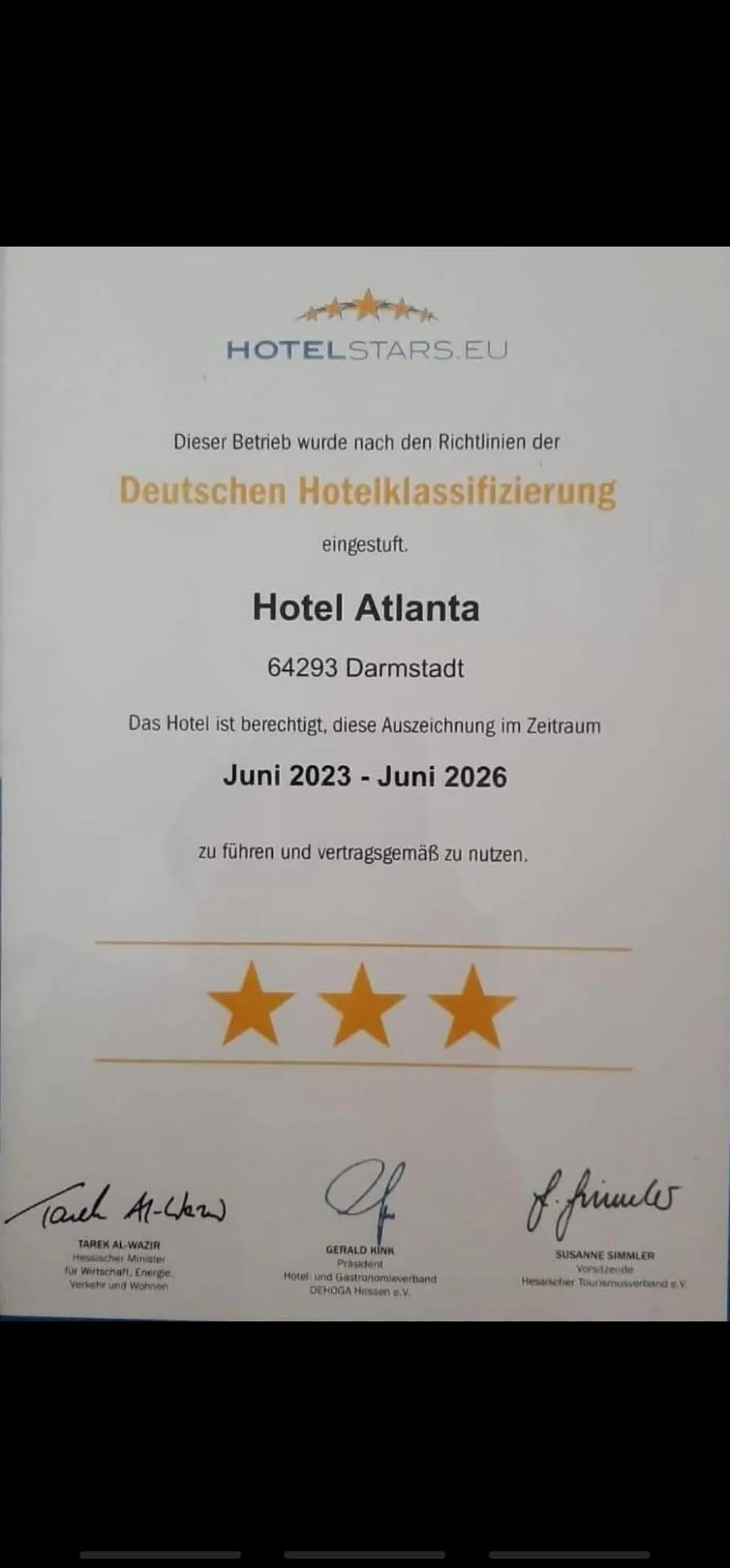 Certificate/Award in Hotel ATLANTA Darmstadt