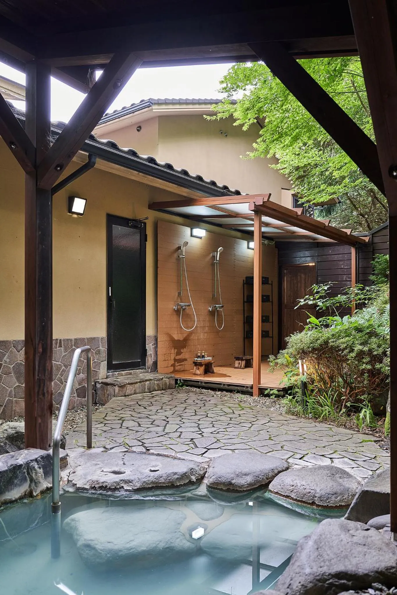 Hot Spring Bath in Ajisai Onsen Ryokan - Award Winning Private Open Air Onsen