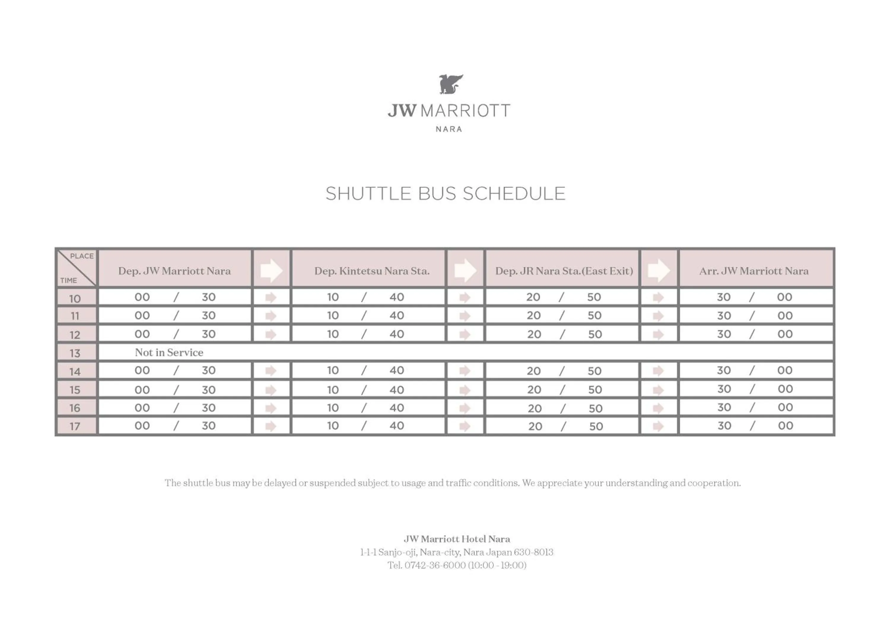 shuttle in JW Marriott Hotel Nara
