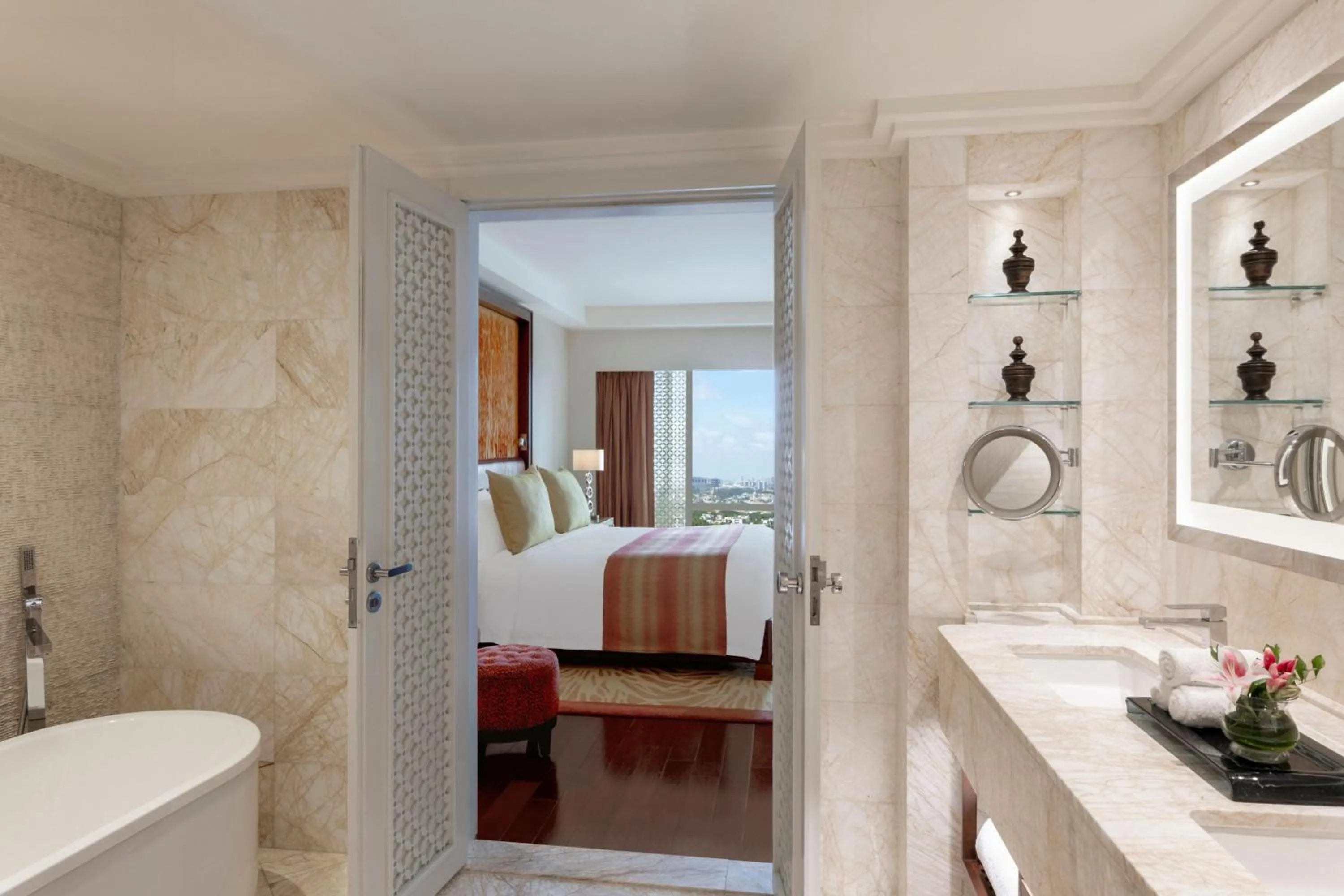 Bathroom, Bed in The Ritz-Carlton, Bangalore