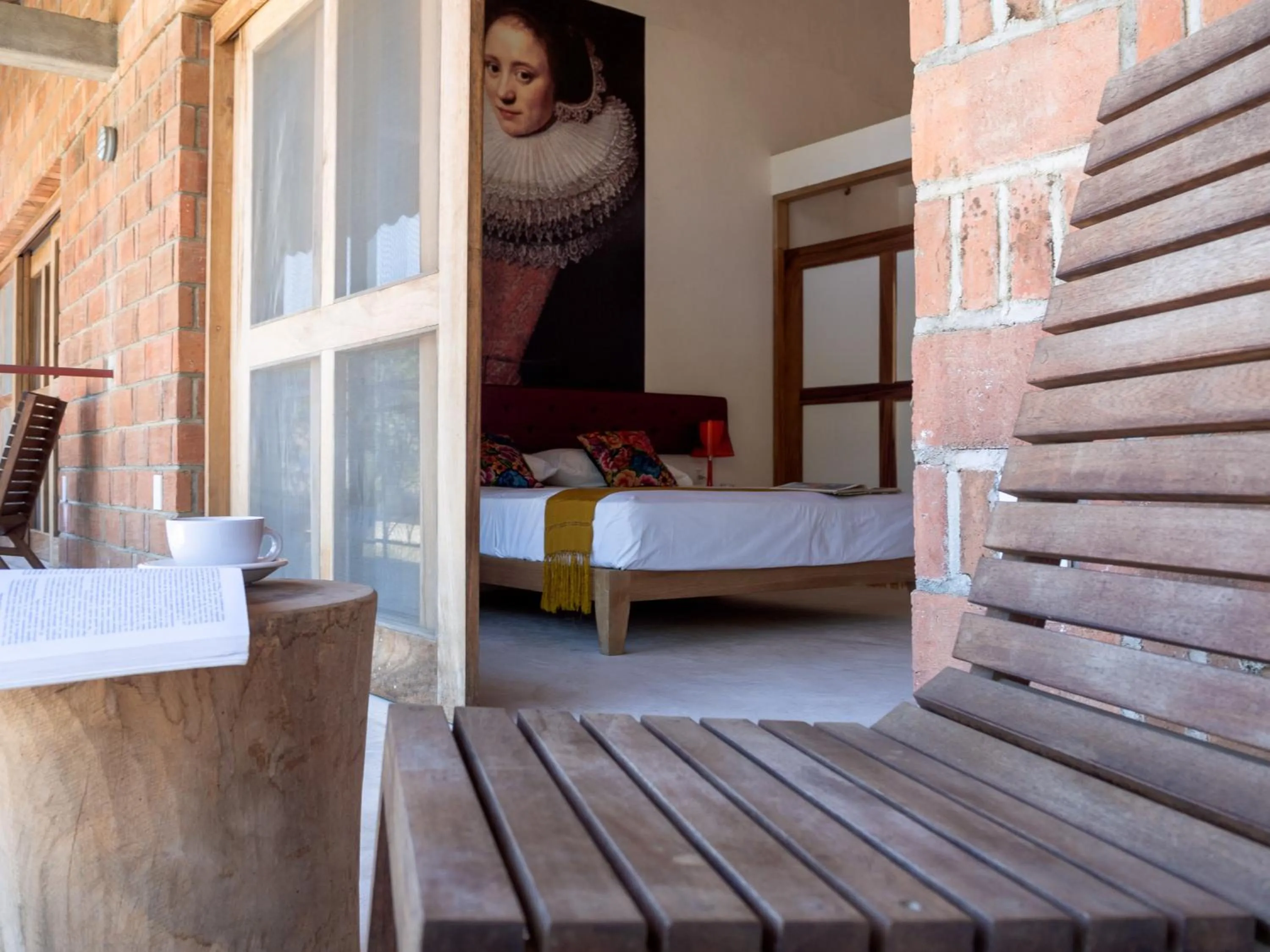 Patio, Bed in Hotel Pochote Mazunte