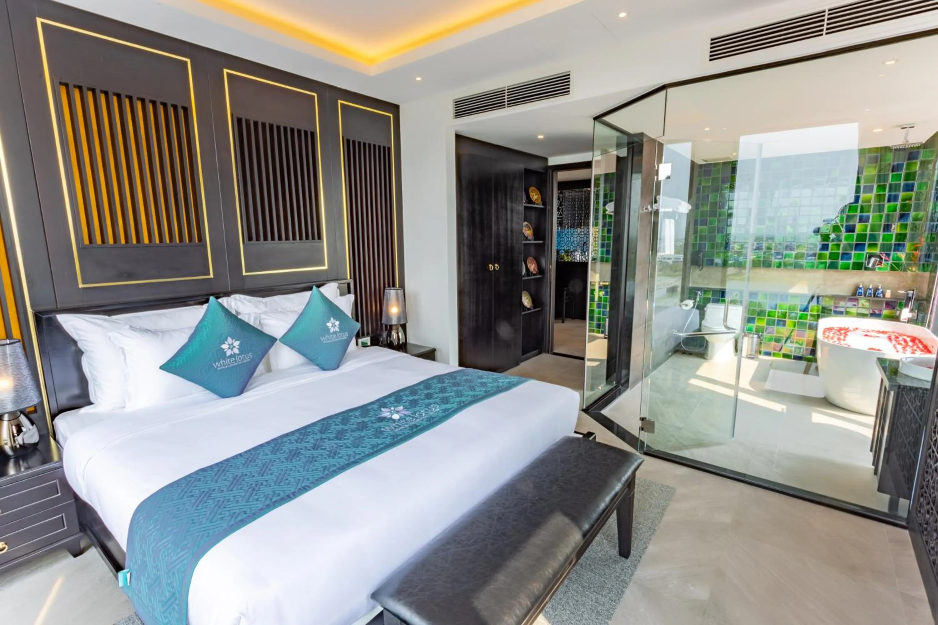 Photo of the whole room, Bed in White Lotus Hue Hotel