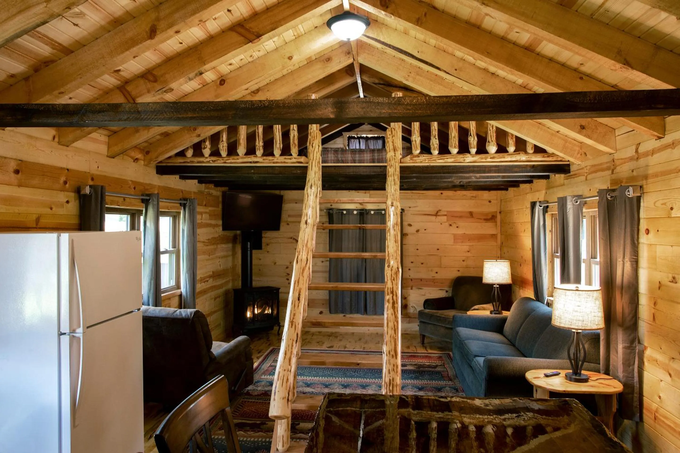 Living room in Big River Escape Riverside Cabins