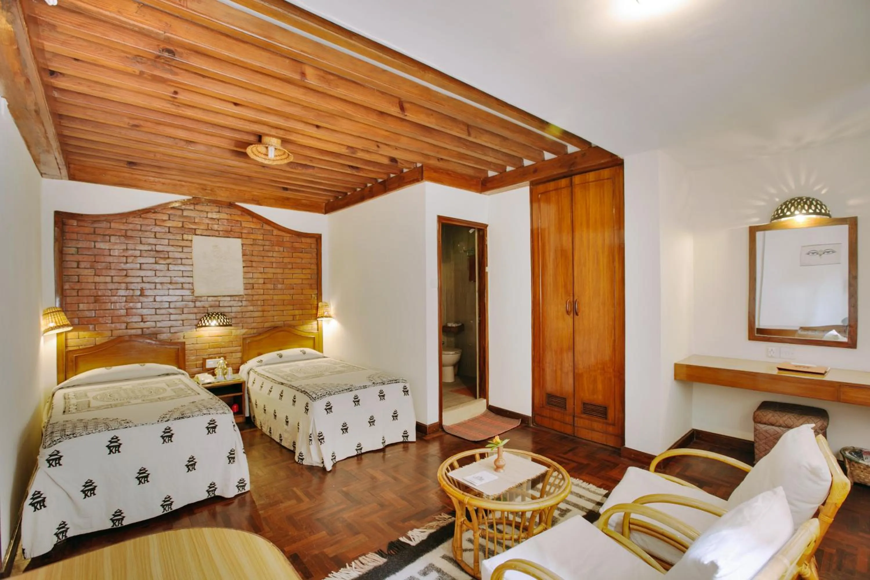 Photo of the whole room, Bed in Kantipur Temple House