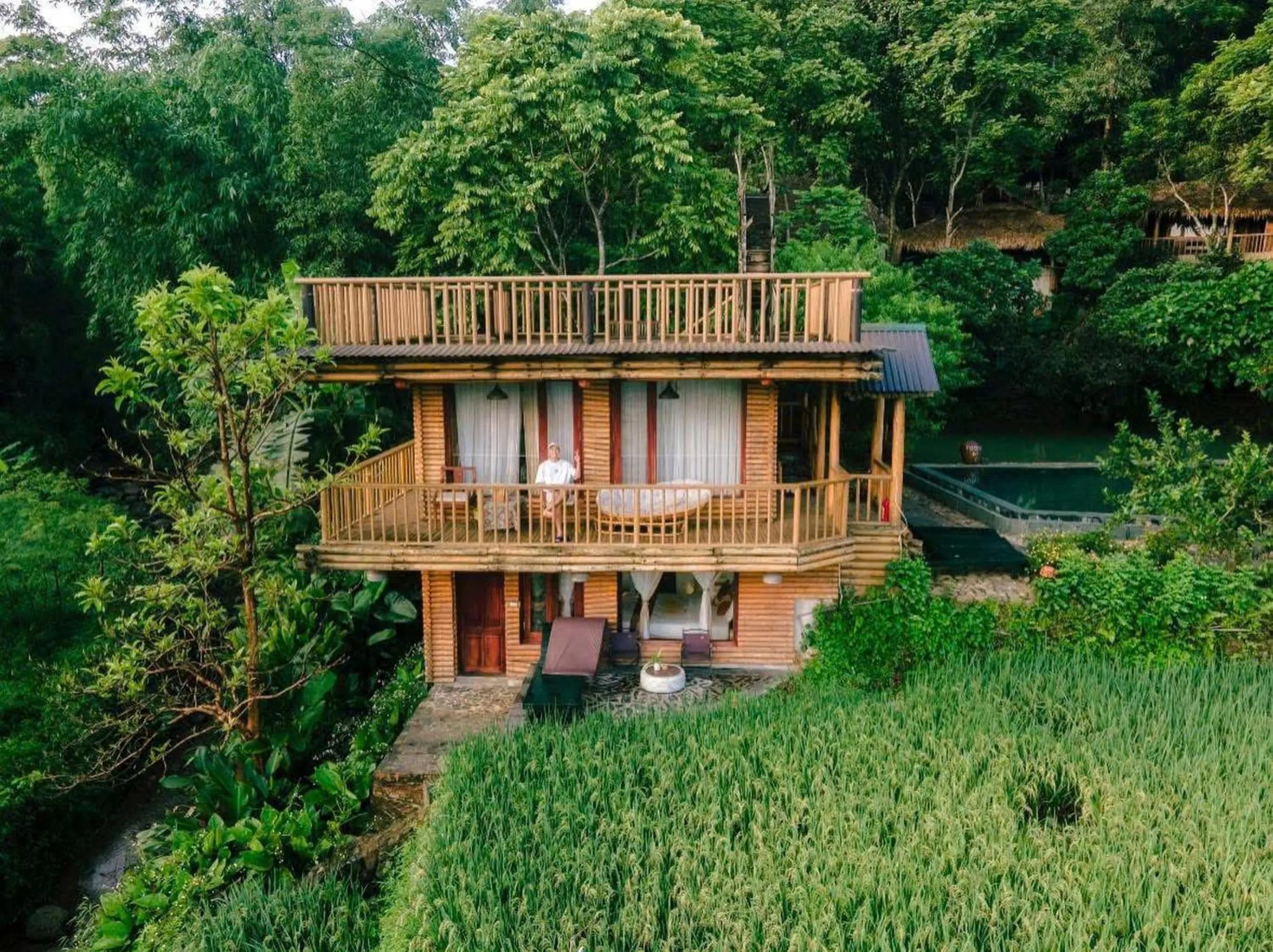 Balcony/Terrace in Pu Luong Jungle Lodge