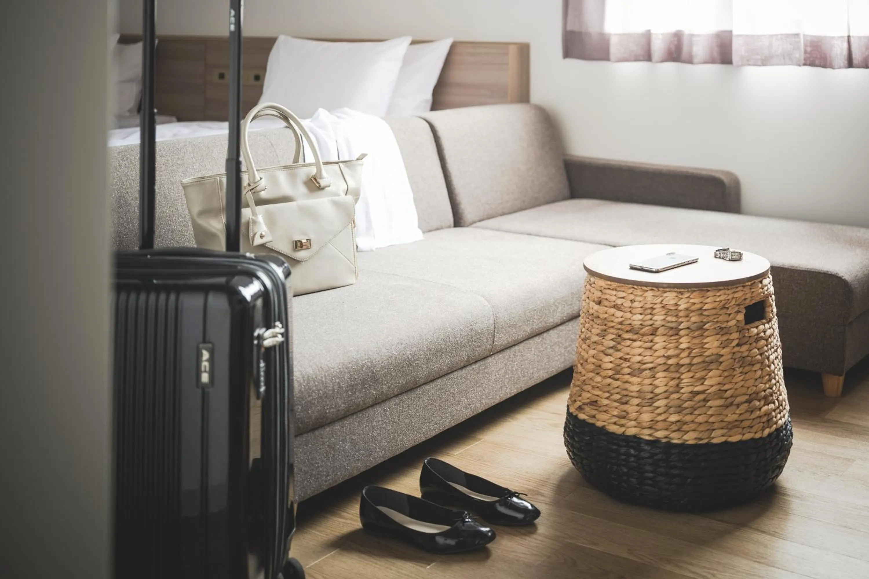 Seating area, Bed in Nest Hotel Hiroshima Ekimae