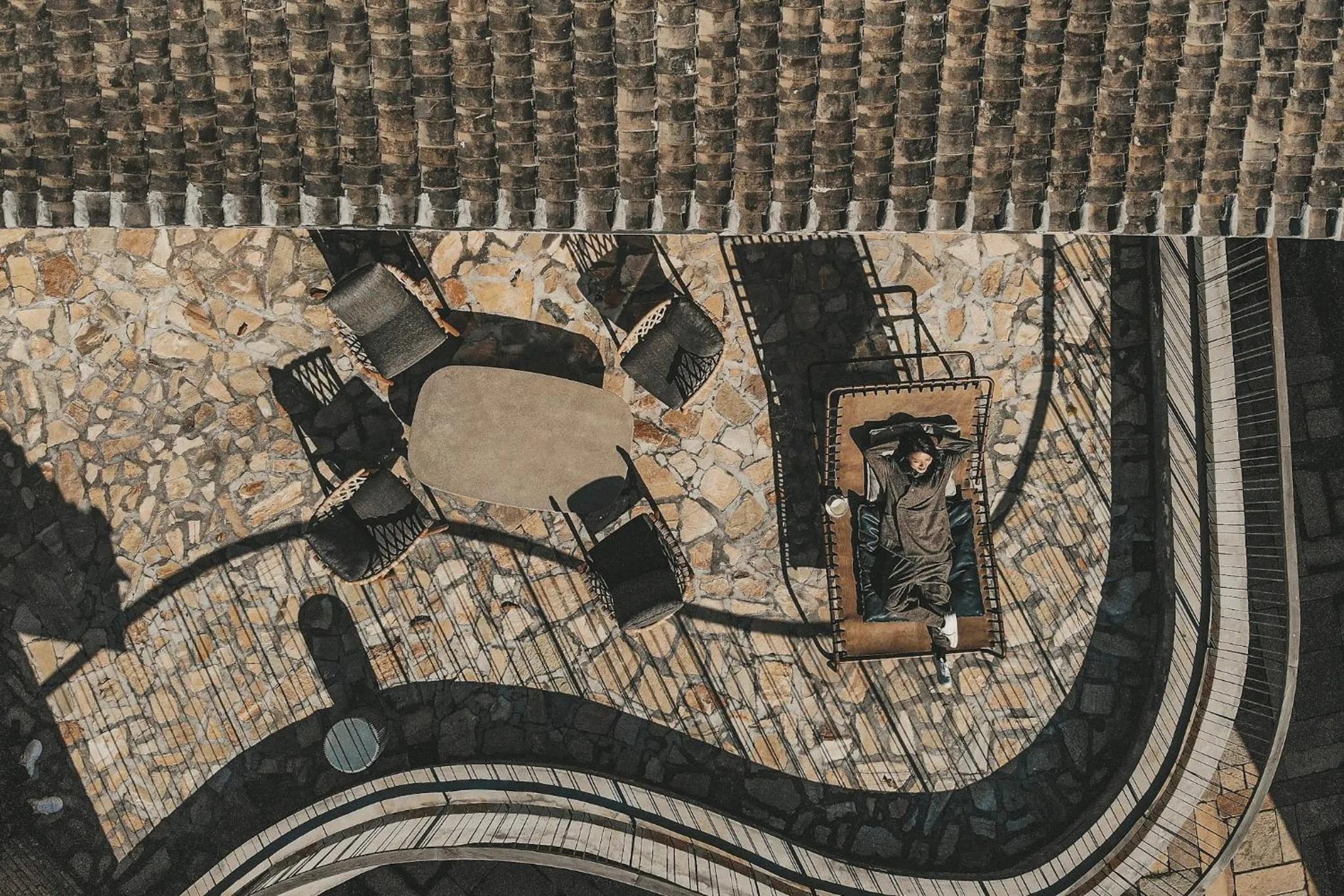 Bird's eye view in Sansa Village Boutique Hotel at Mutianyu Great Wall Adjoin to Mutianyu Great Wall - Room with the View of Great Wall - Jacuzzi with the View of Great Wall - Vehicle Shuttle Service - International Catering - SPA& Nail Beauty Facilities