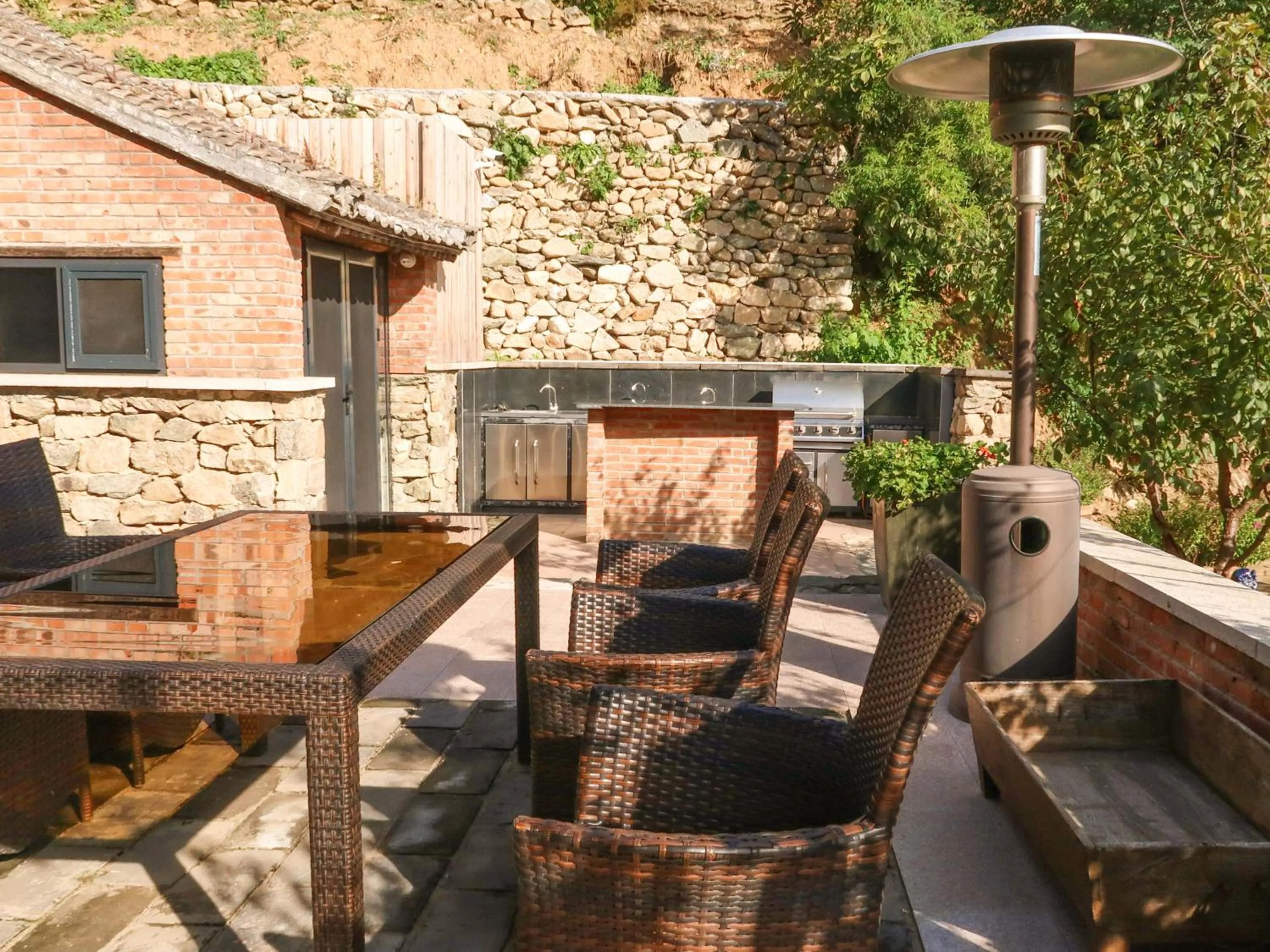 Balcony/Terrace in Sansa Village Boutique Hotel at Mutianyu Great Wall Adjoin to Mutianyu Great Wall - Room with the View of Great Wall - Jacuzzi with the View of Great Wall - Vehicle Shuttle Service - International Catering - SPA& Nail Beauty Facilities