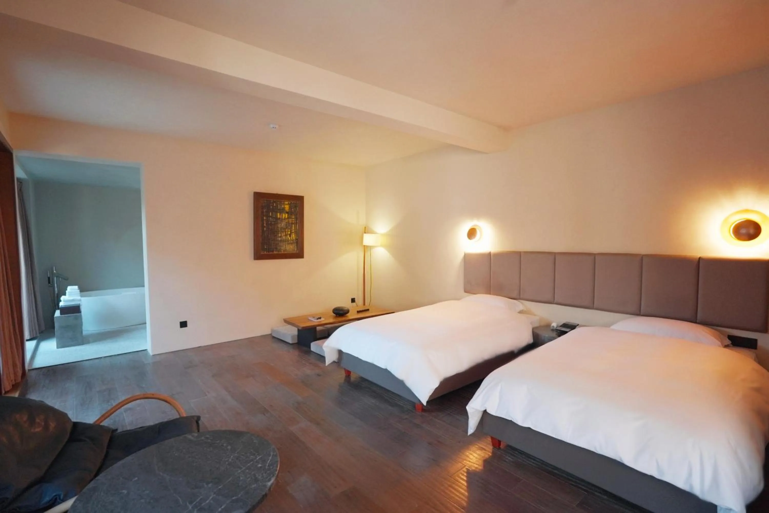 Bedroom, Bed in Sansa Village Boutique Hotel at Mutianyu Great Wall Adjoin to Mutianyu Great Wall - Room with the View of Great Wall - Jacuzzi with the View of Great Wall - Vehicle Shuttle Service - International Catering - SPA& Nail Beauty Facilities