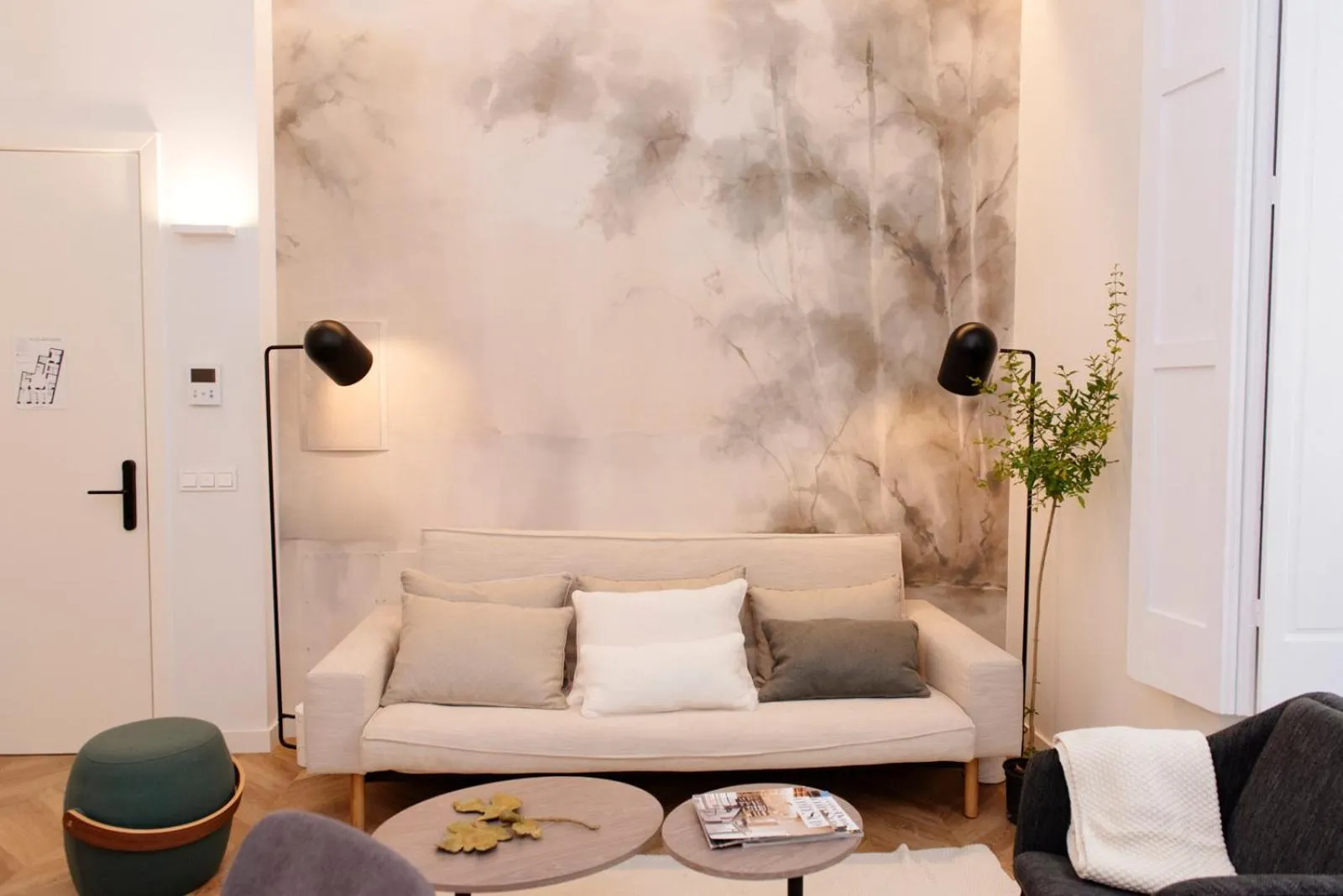 Living room, Bed in Plaza Mina Suites - Adults Recommended by Luxury Suites Cadiz