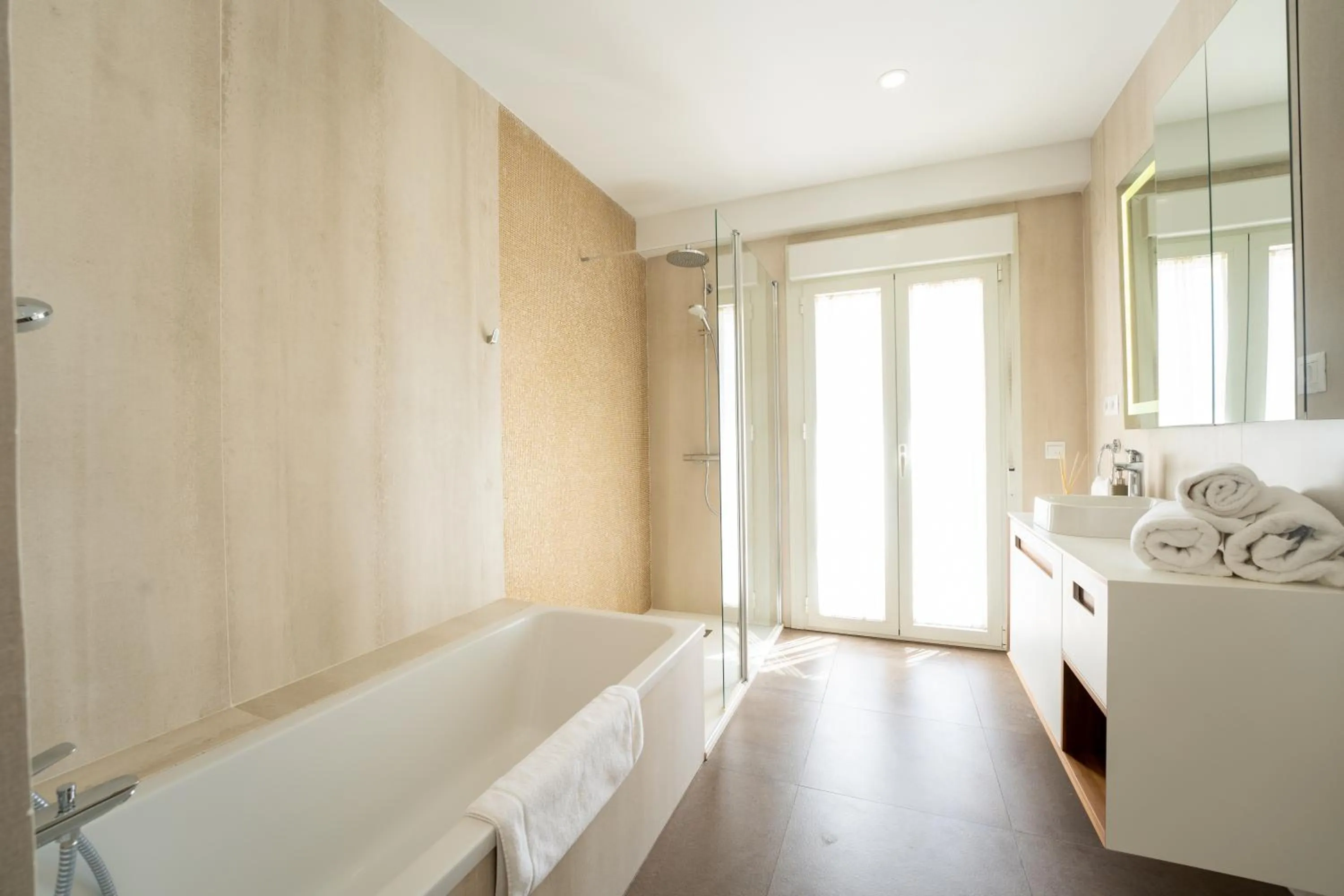 Bathroom, Bed in Plaza Mina Suites - Adults Recommended by Luxury Suites Cadiz