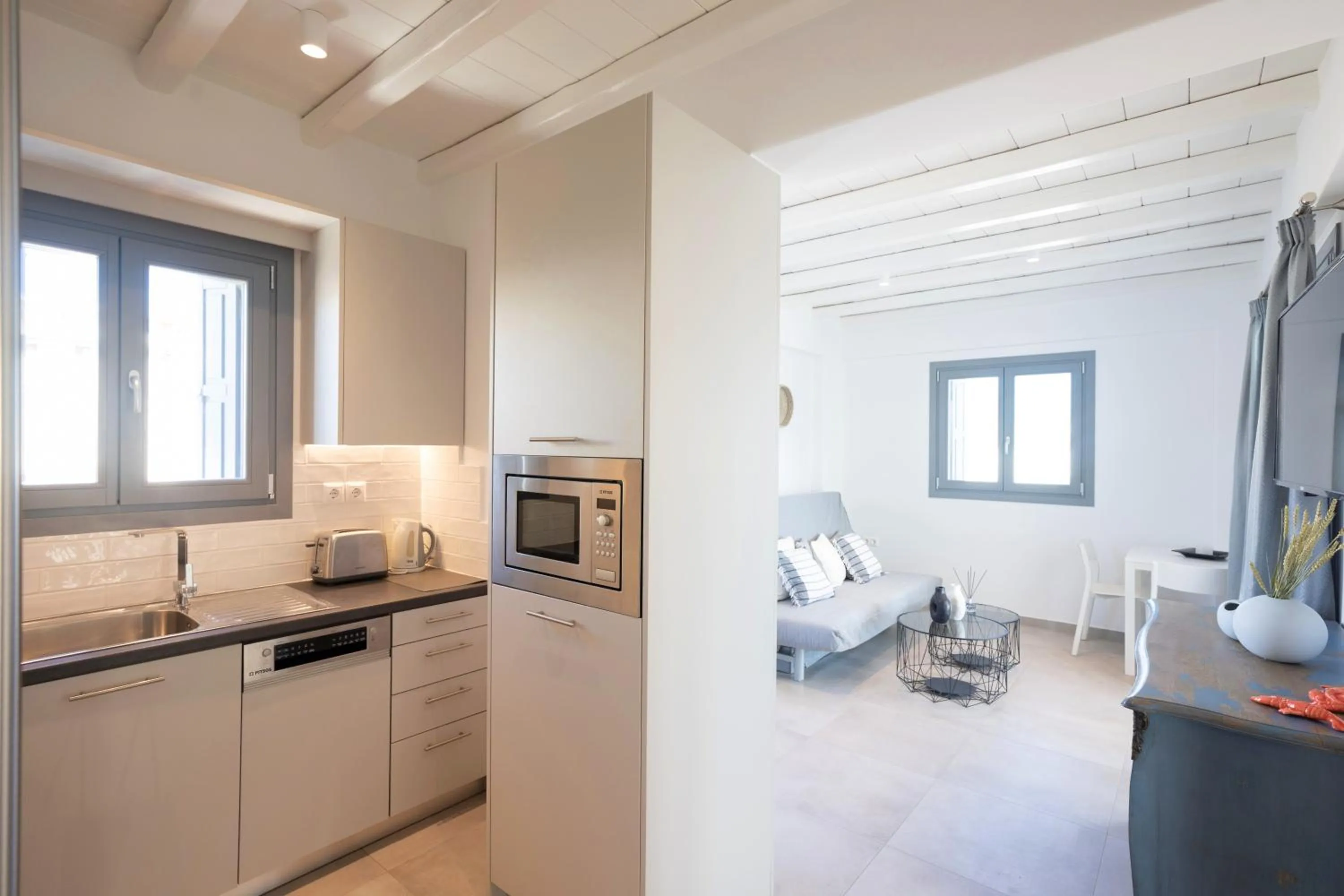Kitchen or kitchenette in Mykonos Dot Apartments