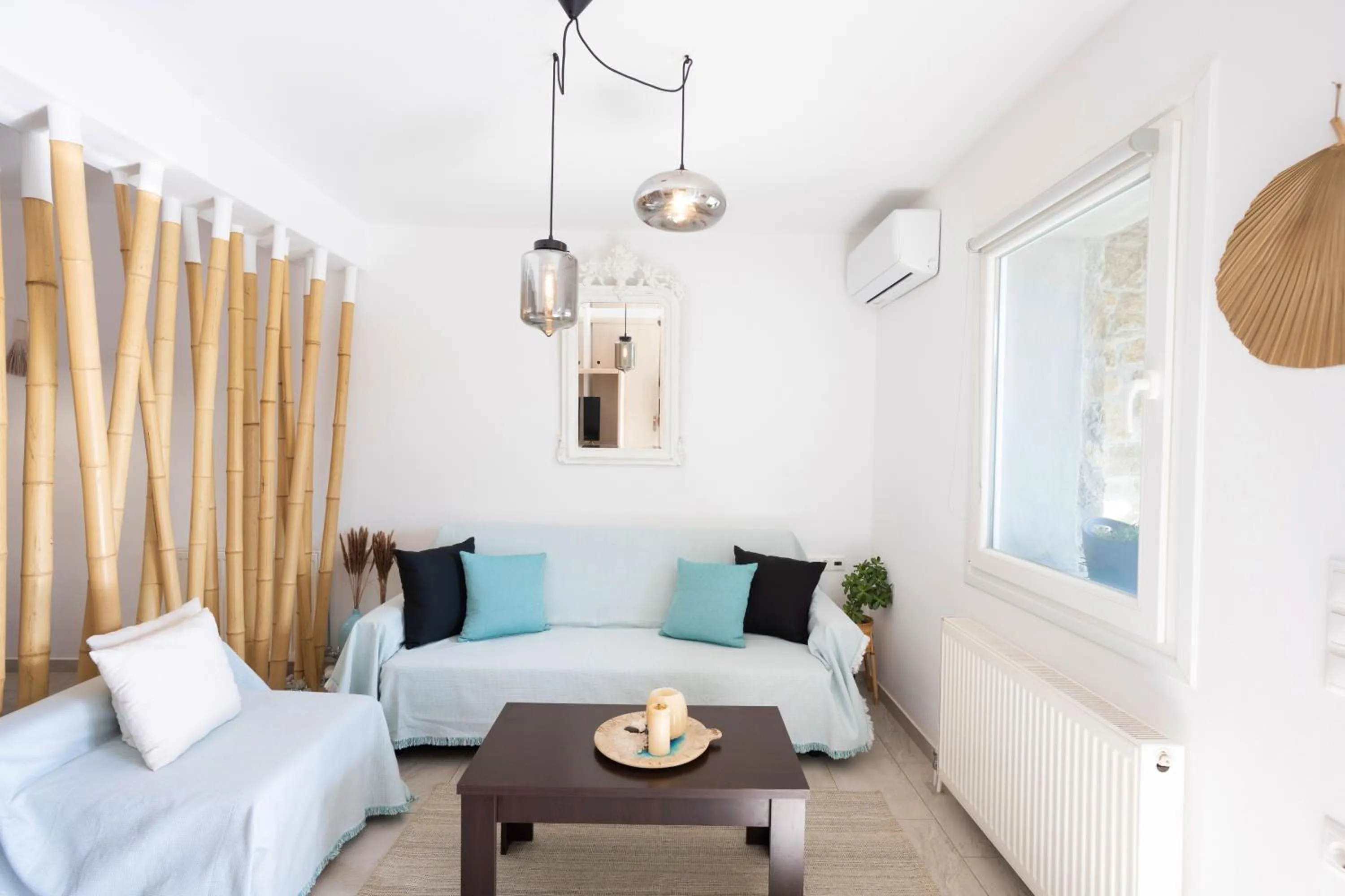 Living room, Bed in Mykonos Dot Apartments