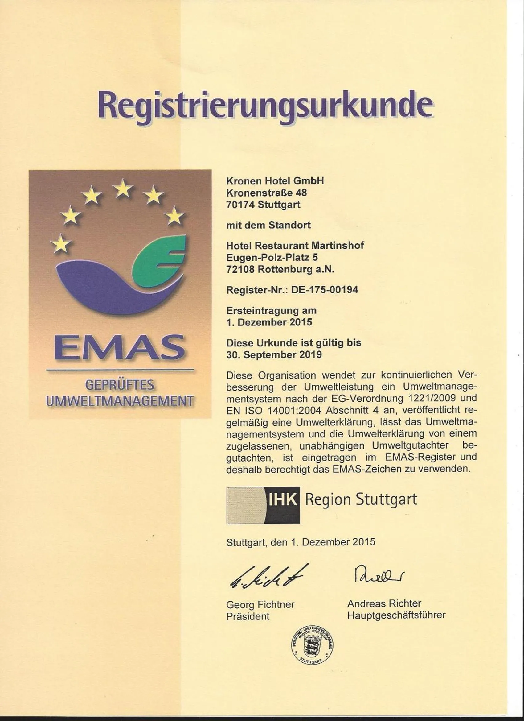 Certificate/Award in Kronenhotel