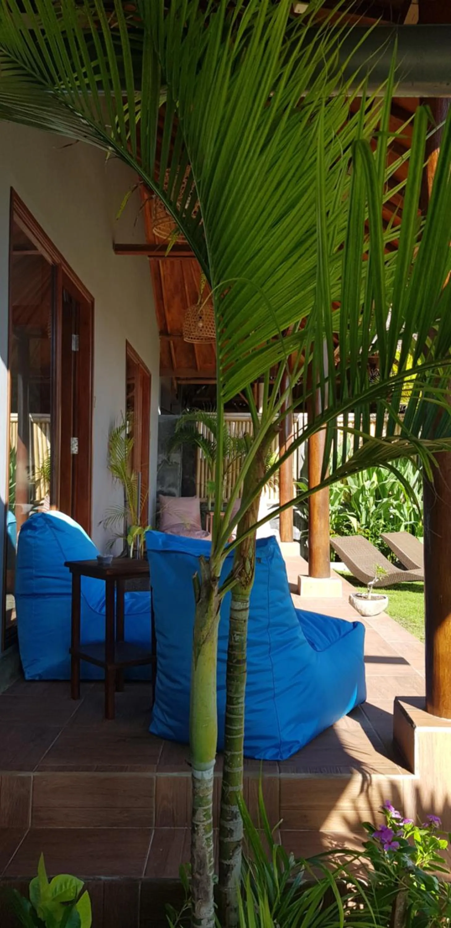 Patio in Ombak Resort at Ekas , a luxury surf and kite destination, Close to Inside Ekas beach