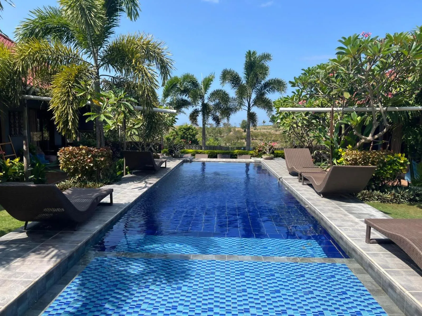 Swimming pool in Ombak Resort at Ekas , a luxury surf and kite destination, Close to Inside Ekas beach